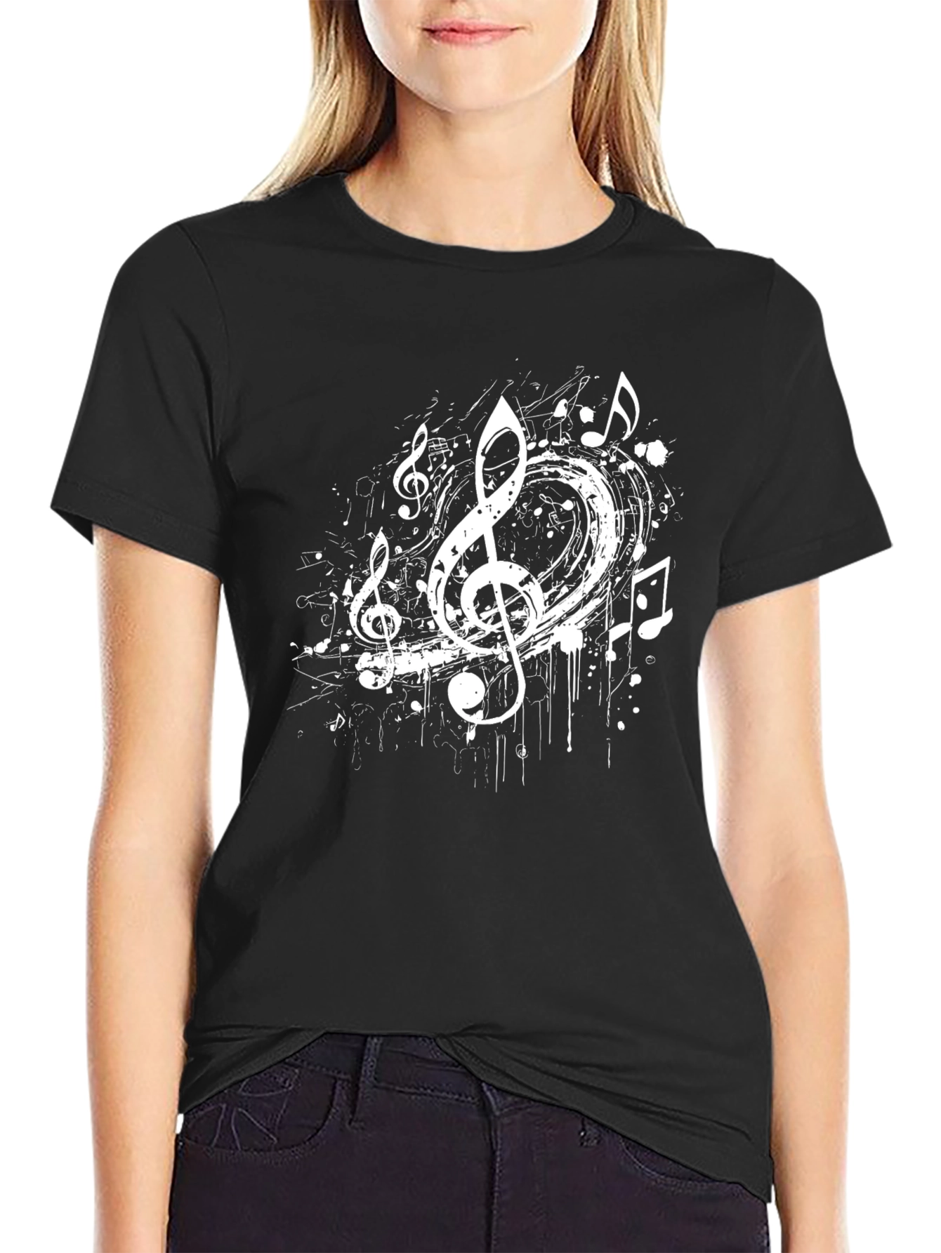 Musical Notes Graphic Black T-Shirt