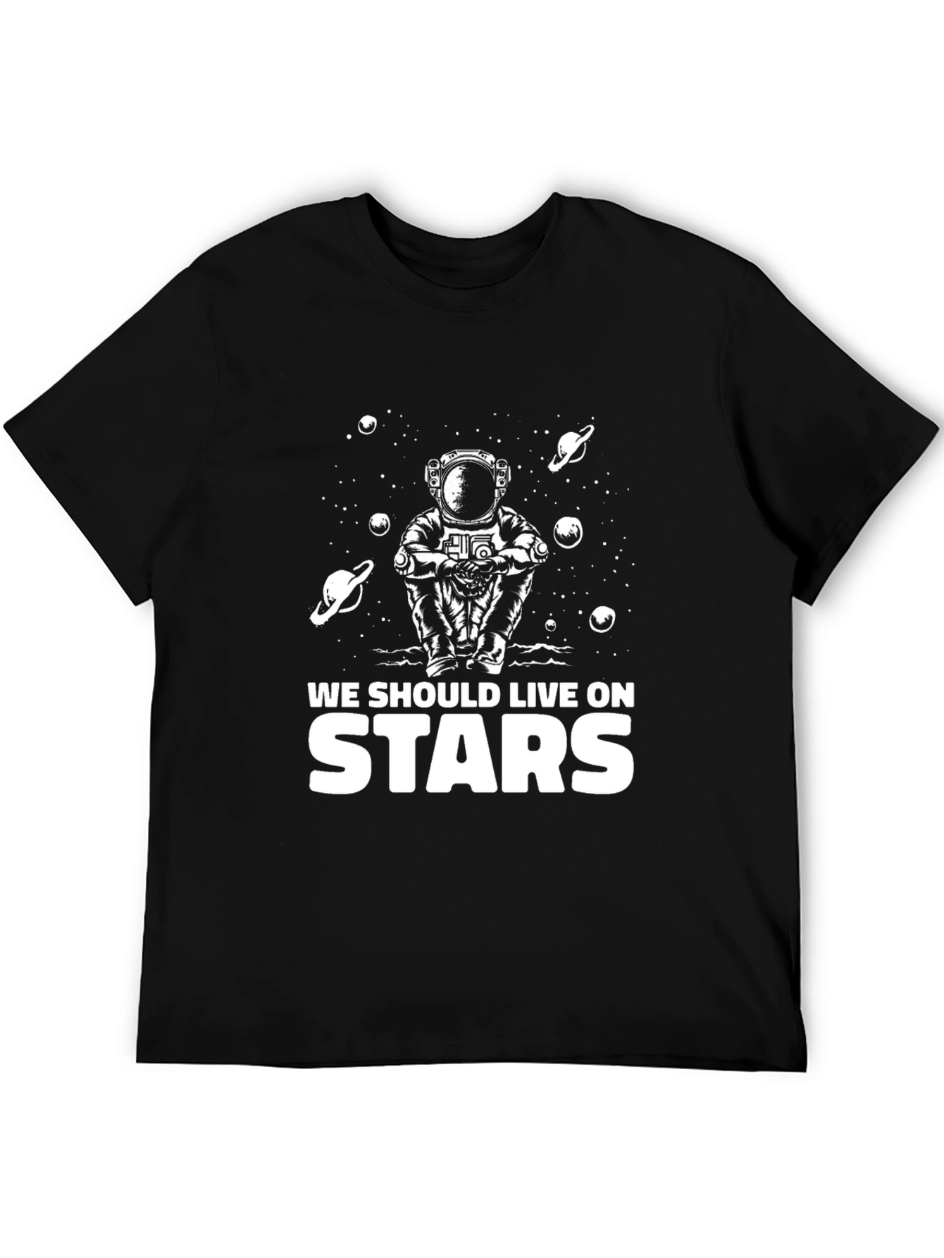 Astronaut Stars Graphic T-Shirt - Black Crew Neck