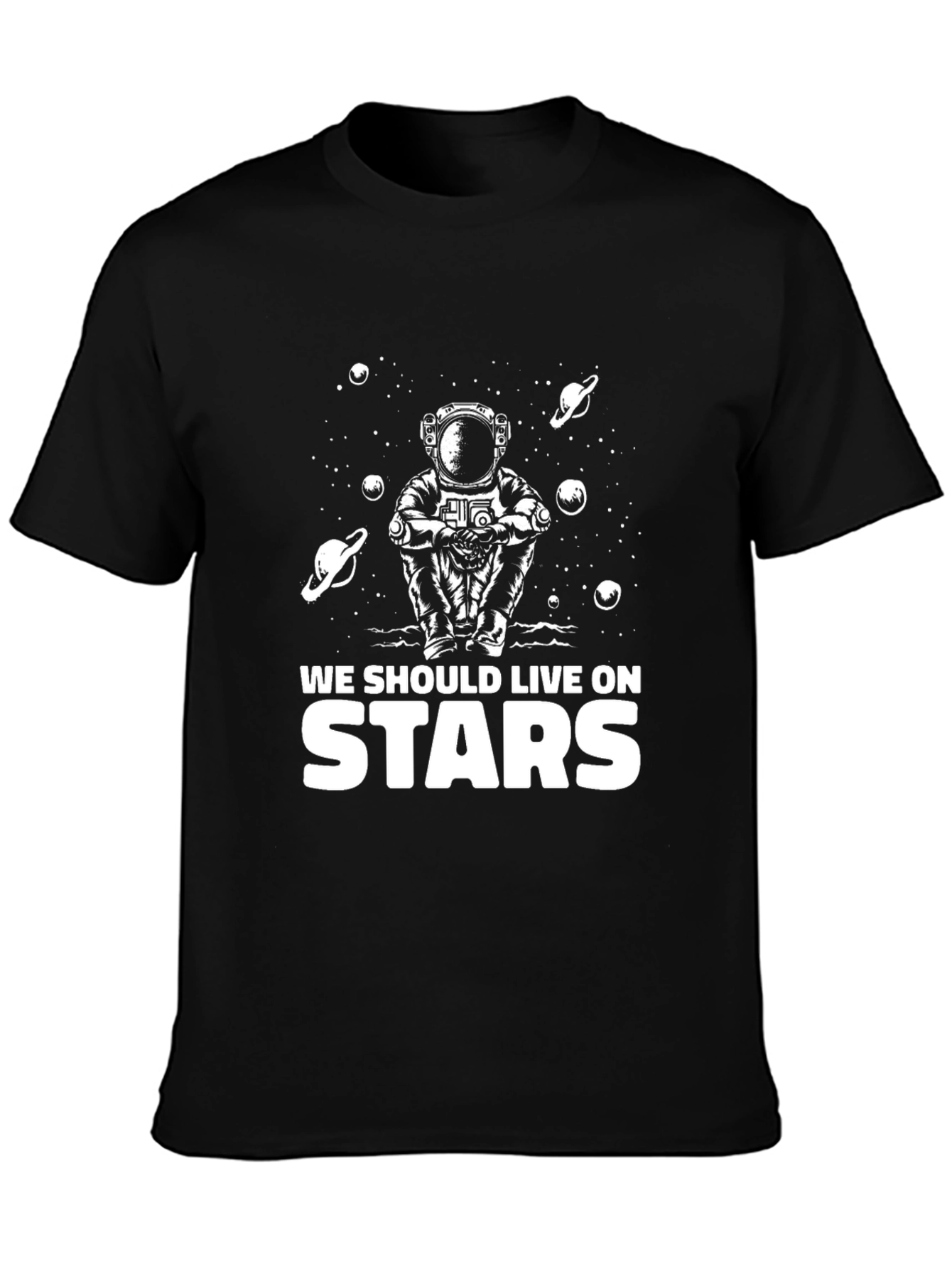 Astronaut Stars Graphic T-Shirt - Black Crew Neck