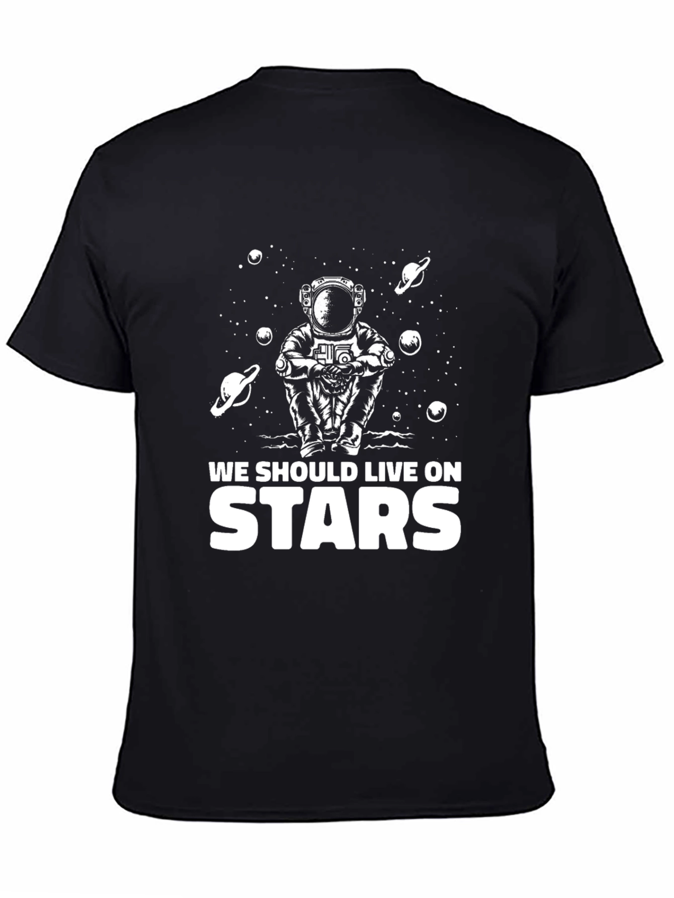 Astronaut Stars Graphic T-Shirt - Black Crew Neck