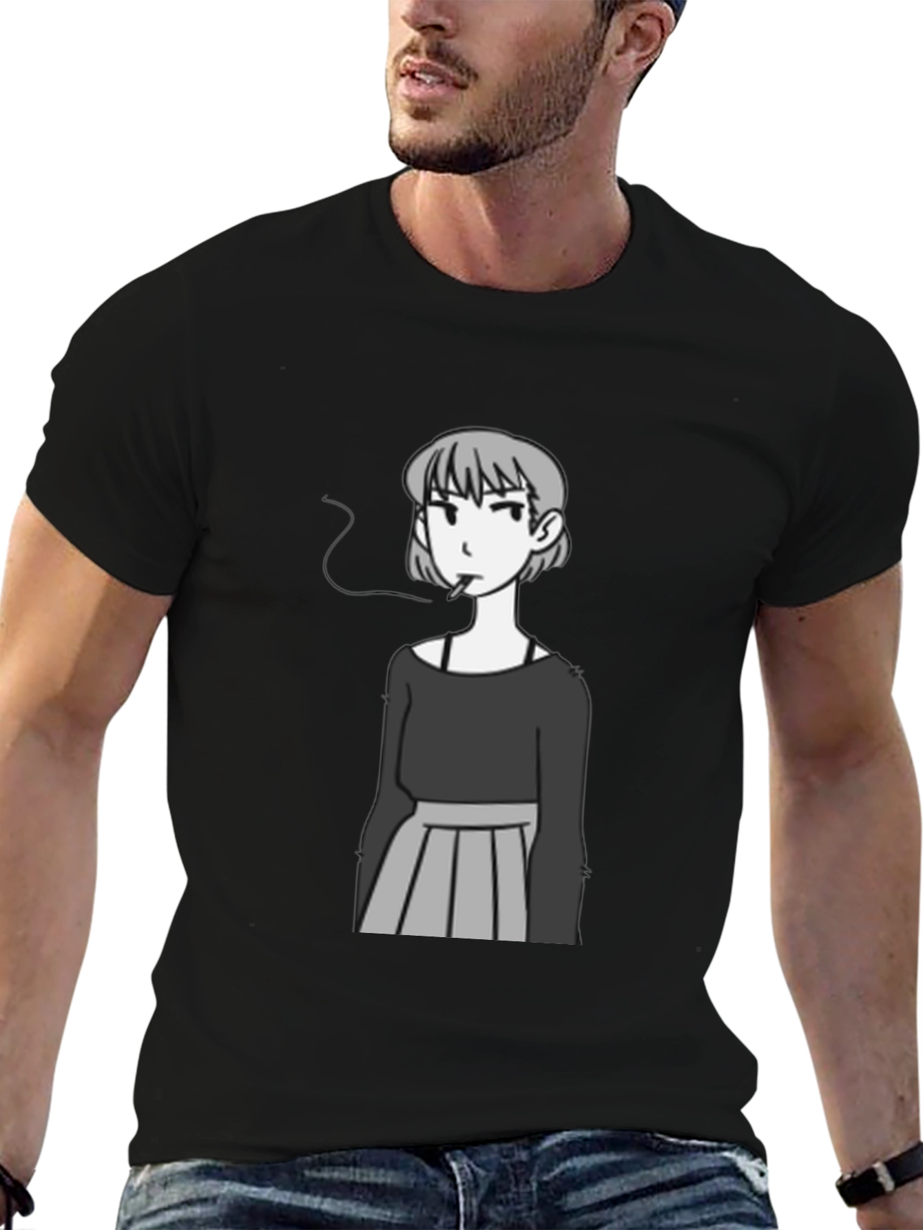 Smoking Girl Graphic Tee - Trendy Unisex T-Shirt