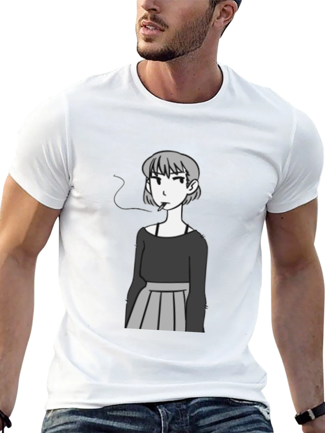 Smoking Girl Graphic Tee - Trendy Unisex T-Shirt