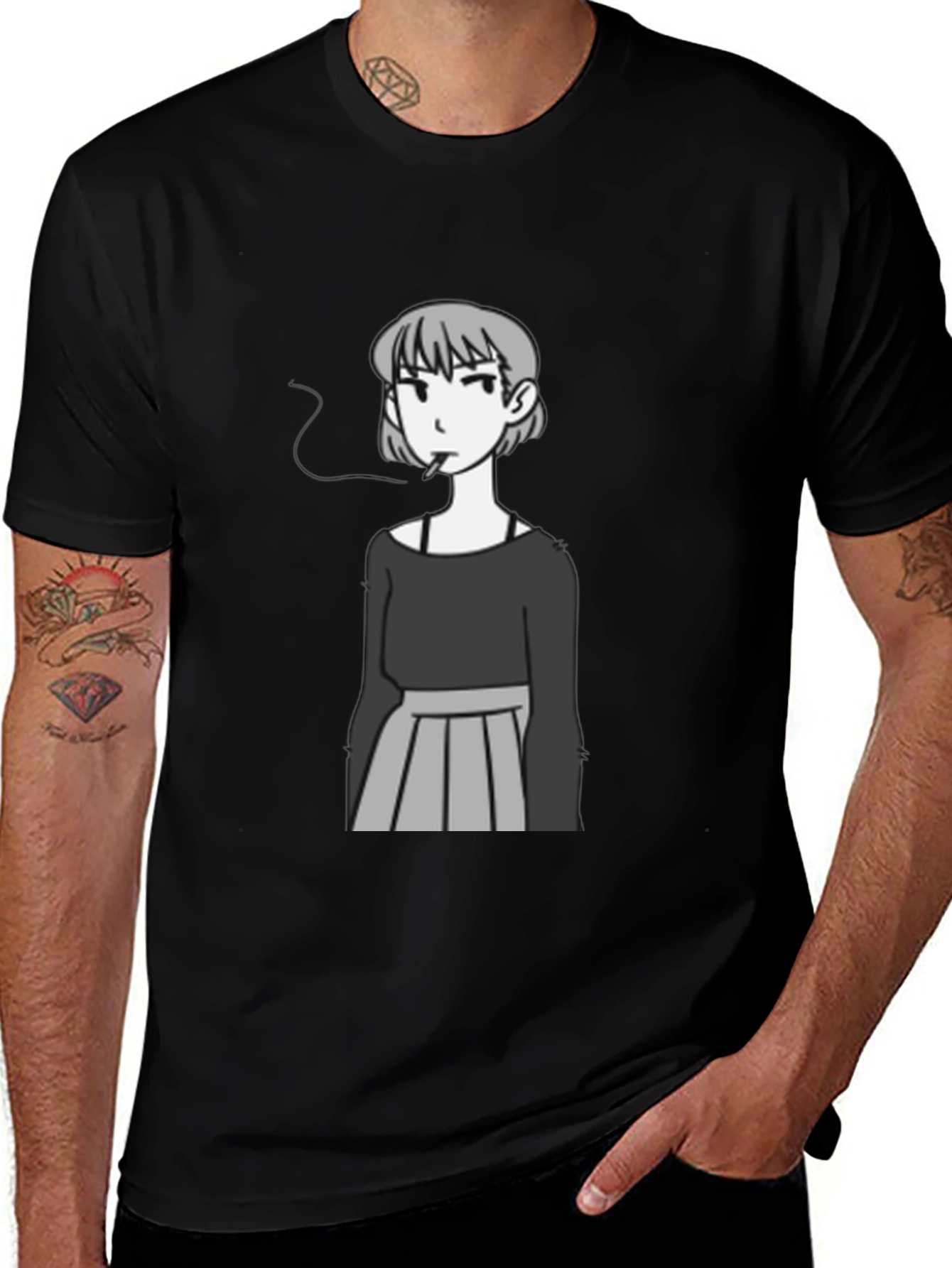 Smoking Girl Graphic Tee - Trendy Unisex T-Shirt