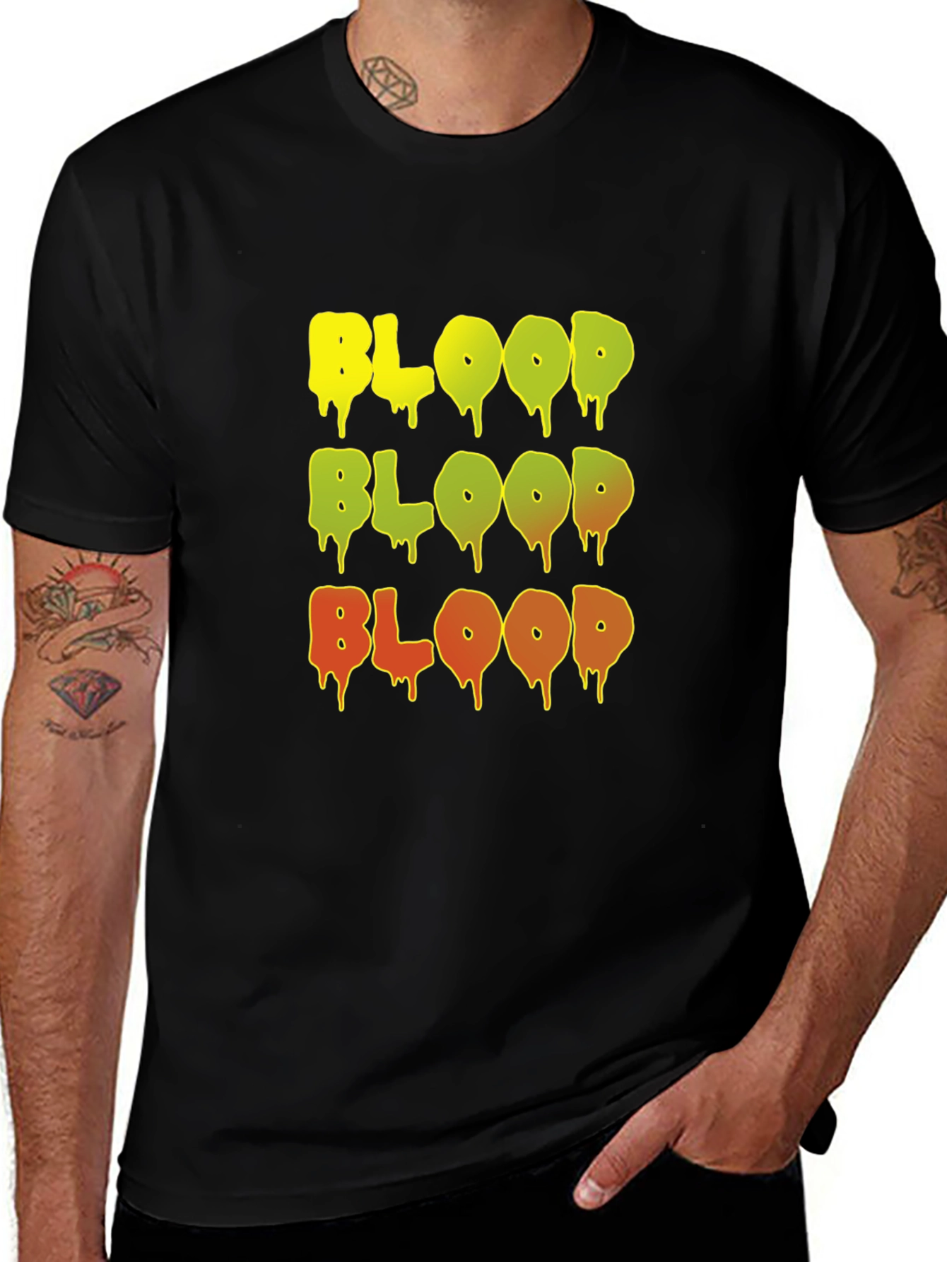 Gothic Blood Graphic Print Black T-Shirt