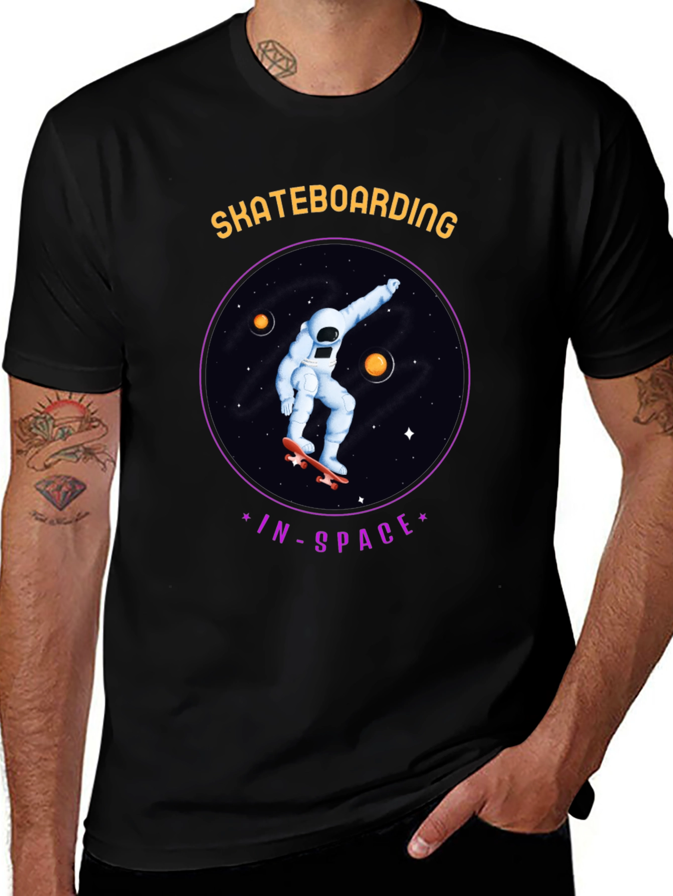 Skateboarding in Space Graphic Tee - Black Cotton
