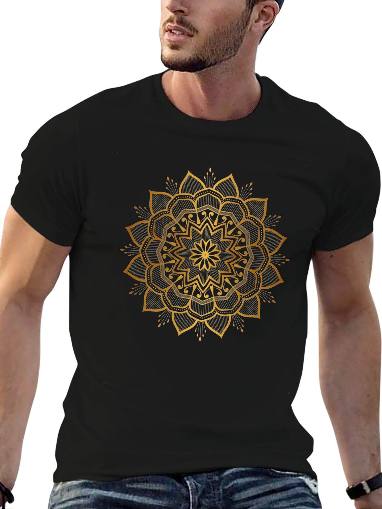 Golden Mandala Graphic Black T-Shirt
