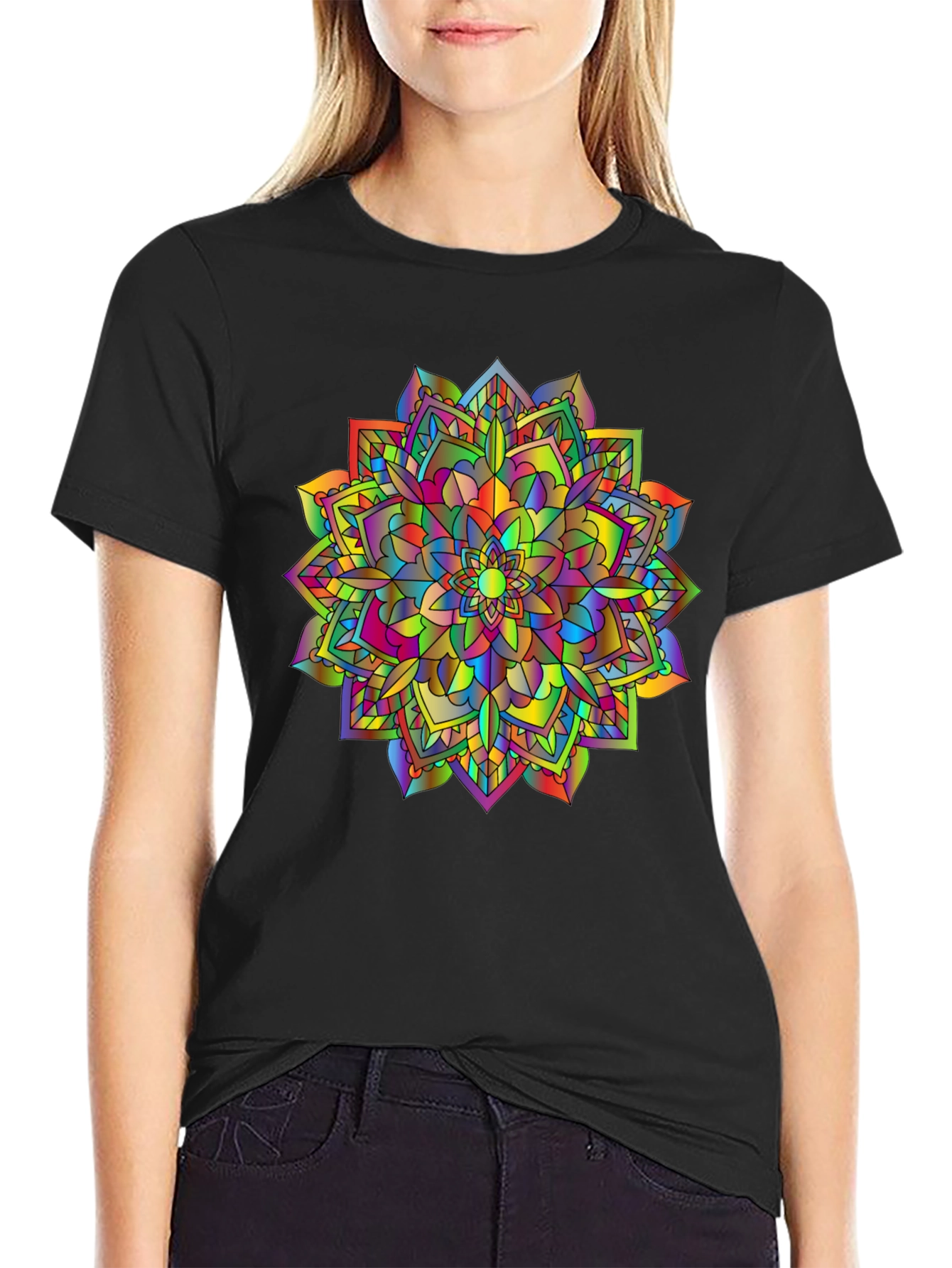 Rainbow Mandala T-Shirt - Vibrant Graphic Tee