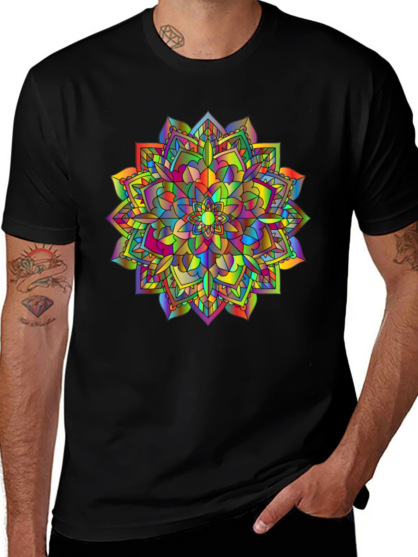Rainbow Mandala T-Shirt - Vibrant Graphic Tee