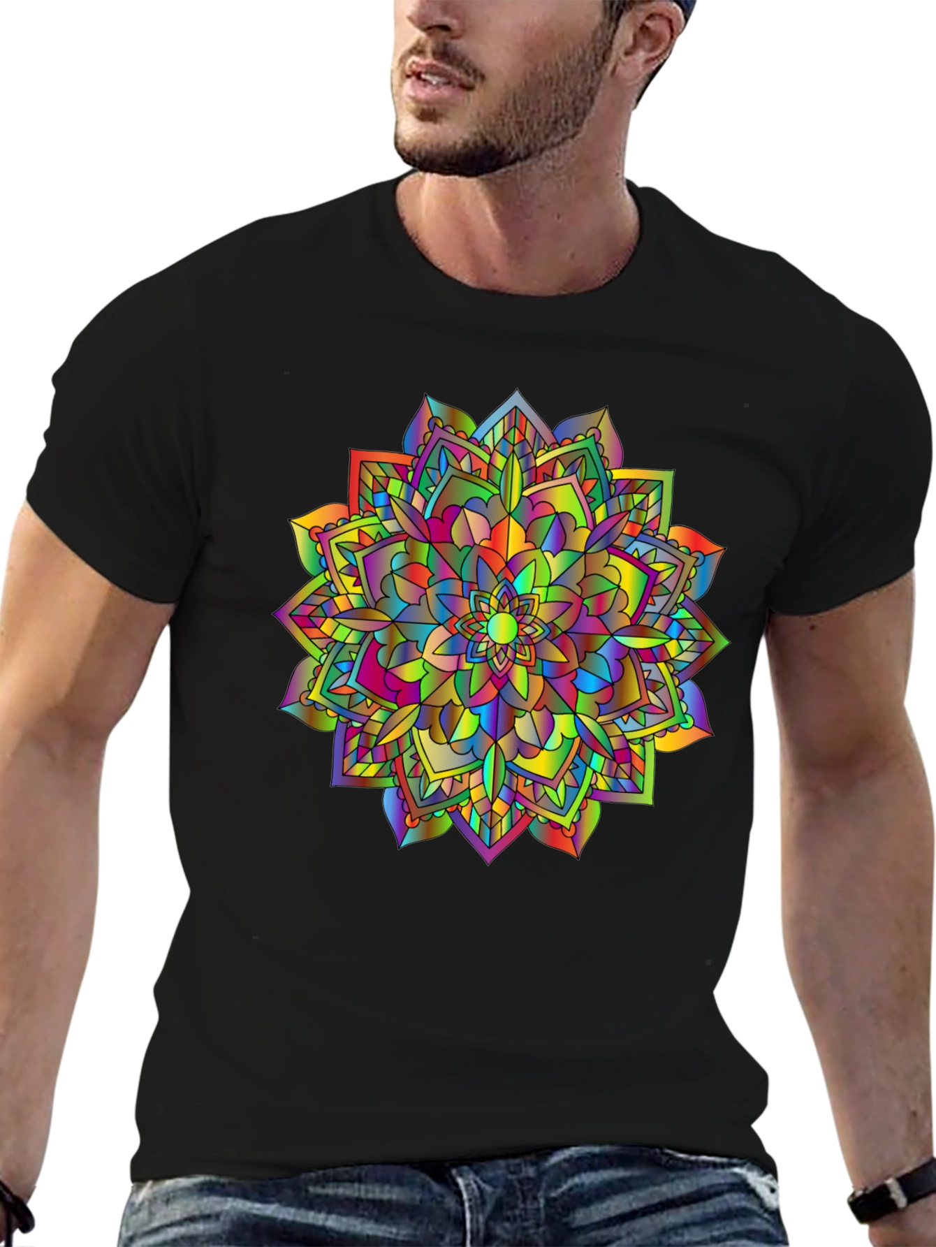 Rainbow Mandala T-Shirt - Vibrant Graphic Tee