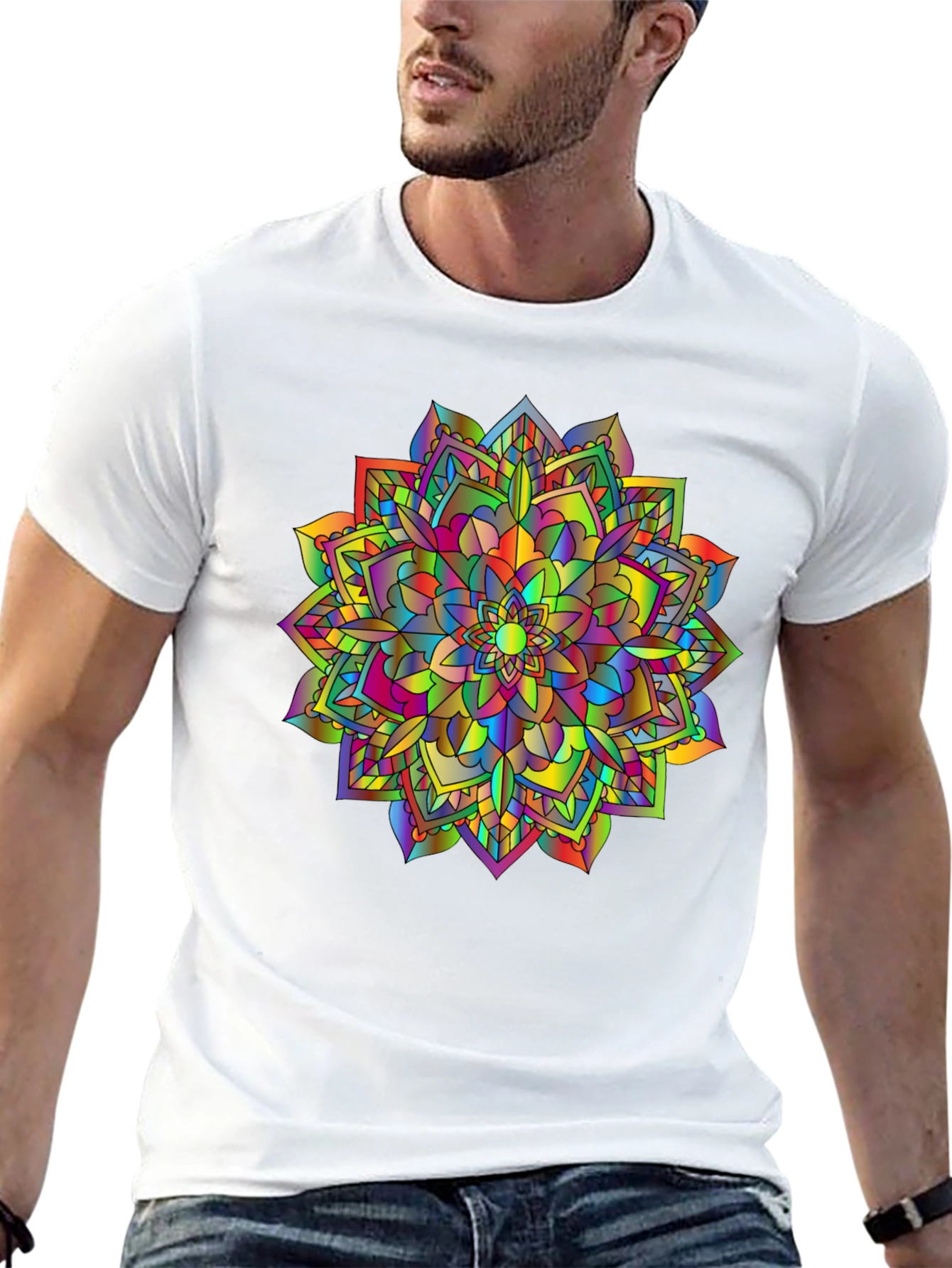 Rainbow Mandala T-Shirt - Vibrant Graphic Tee