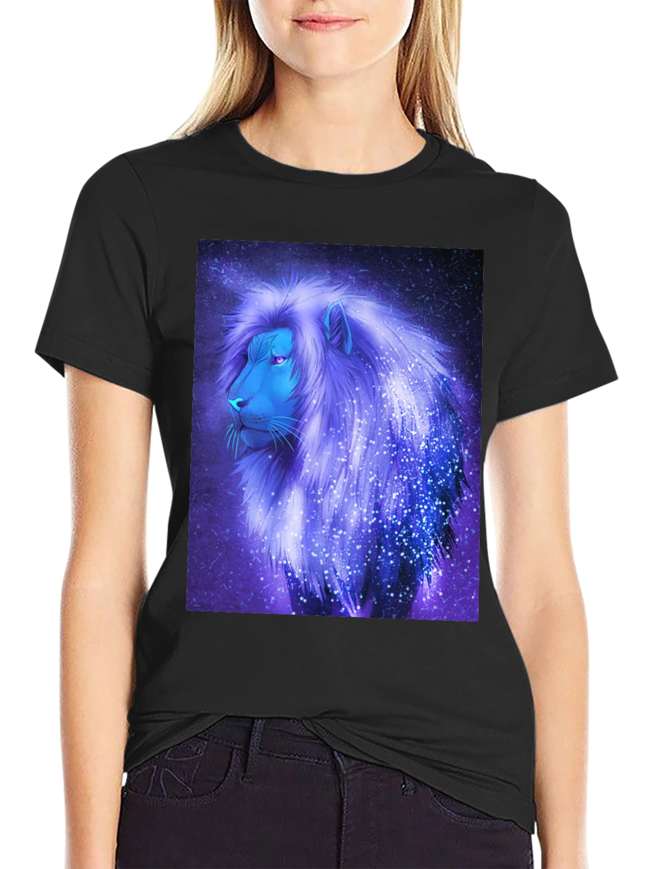 Cosmic Lion Graphic Tee - Black Cotton Blend