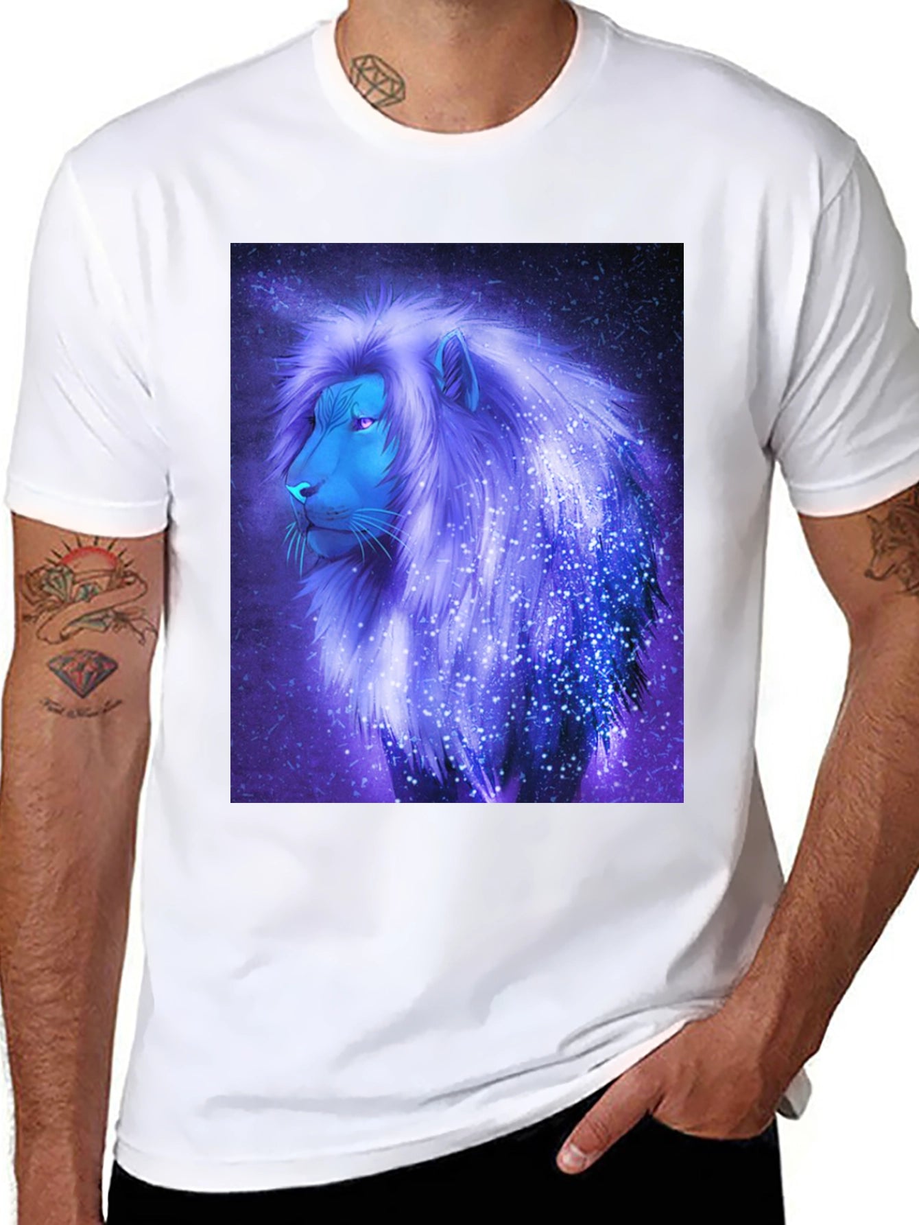 Cosmic Lion Graphic Tee - Black Cotton Blend