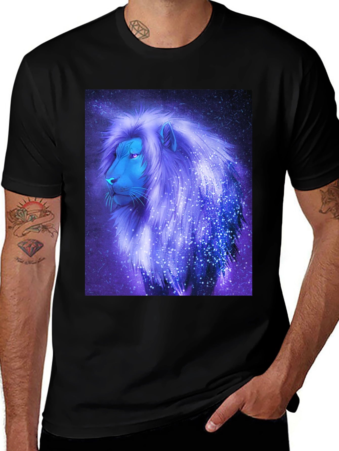 Cosmic Lion Graphic Tee - Black Cotton Blend