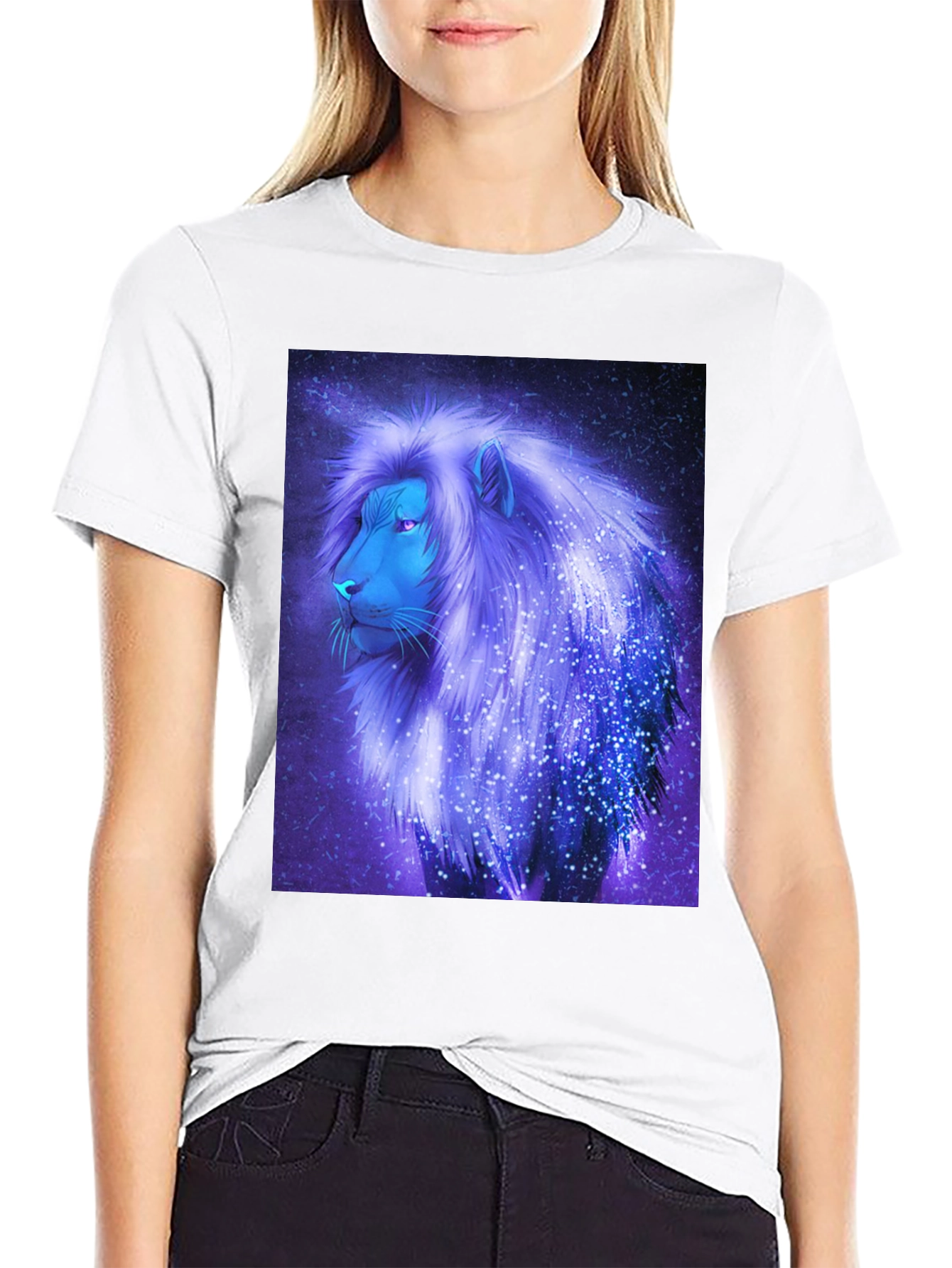 Cosmic Lion Graphic Tee - Black Cotton Blend