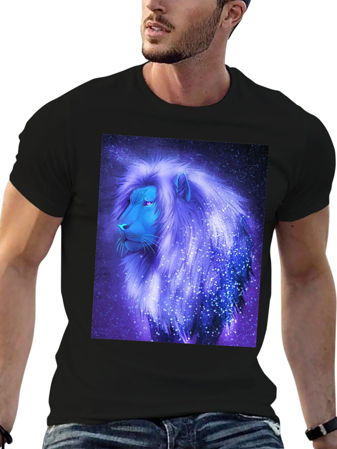 Cosmic Lion Graphic Tee - Black Cotton Blend