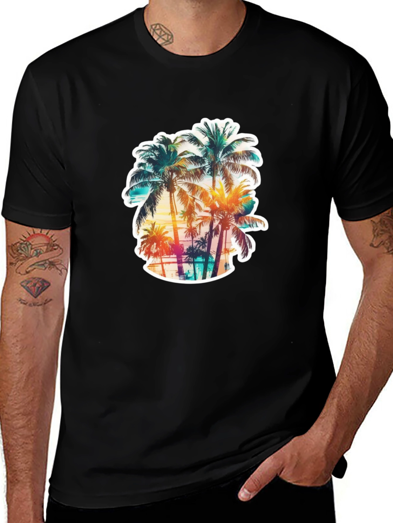 Tropical Palm Tree Graphic Black T-Shirt