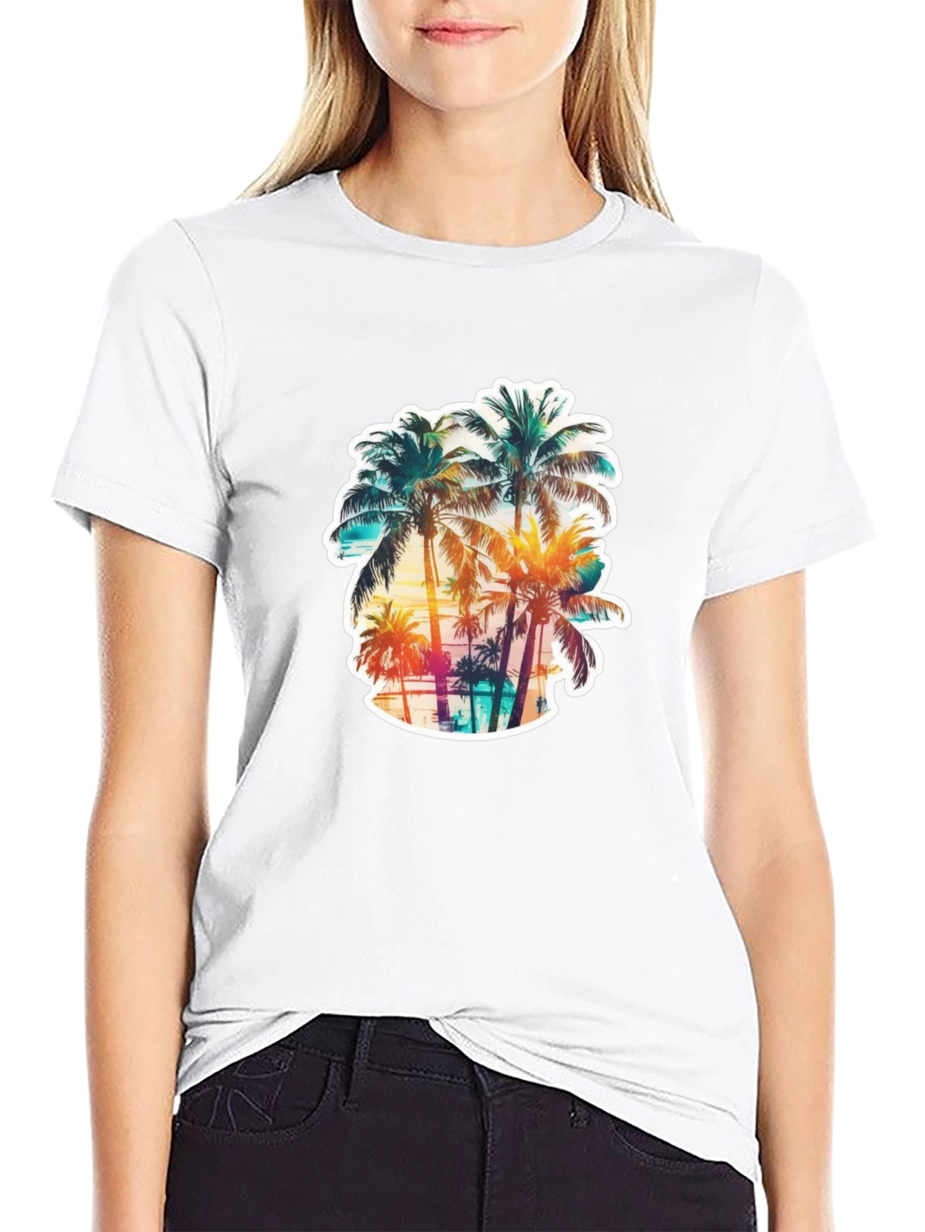Tropical Palm Tree Graphic Black T-Shirt