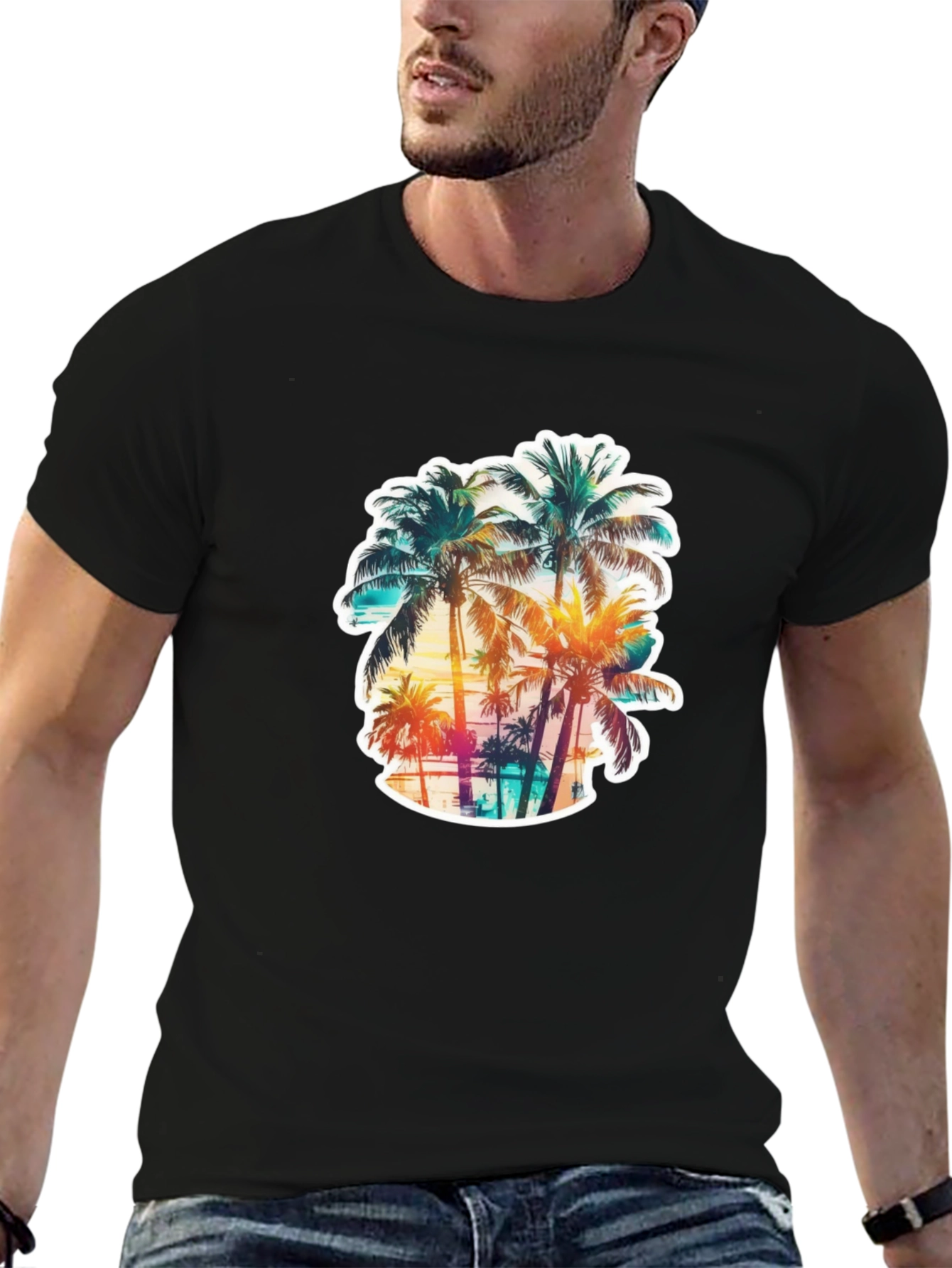 Tropical Palm Tree Graphic Black T-Shirt
