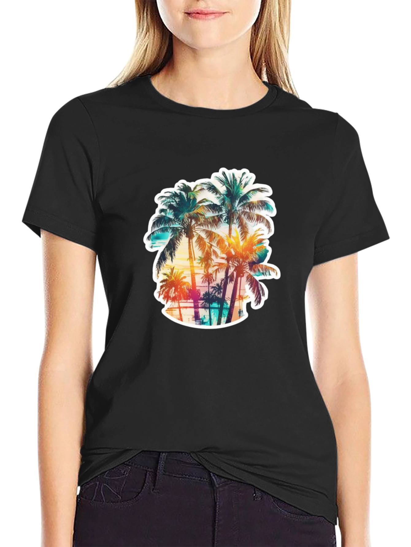 Tropical Palm Tree Graphic Black T-Shirt