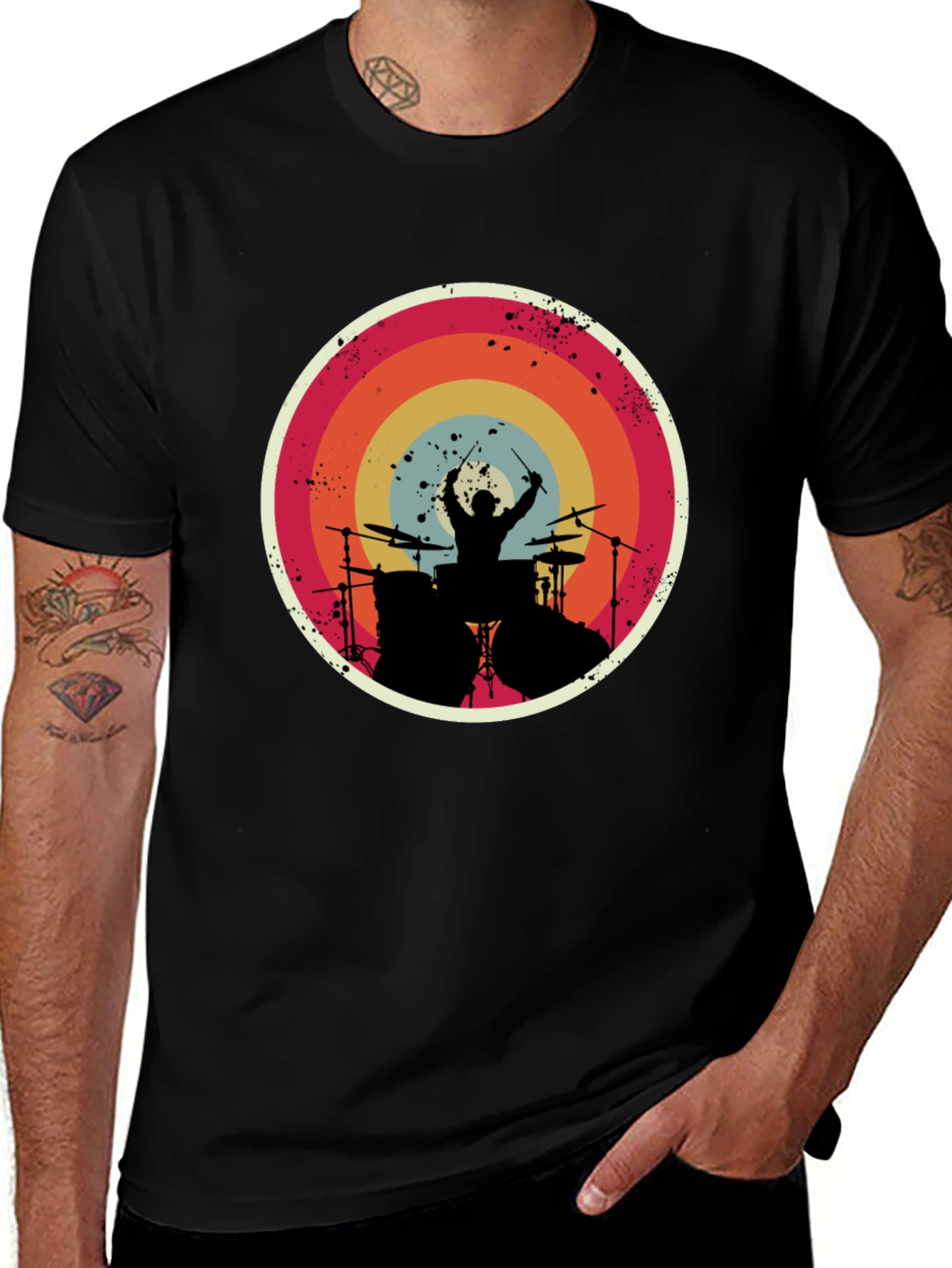 Drummer Silhouette Graphic Tee - Retro Style