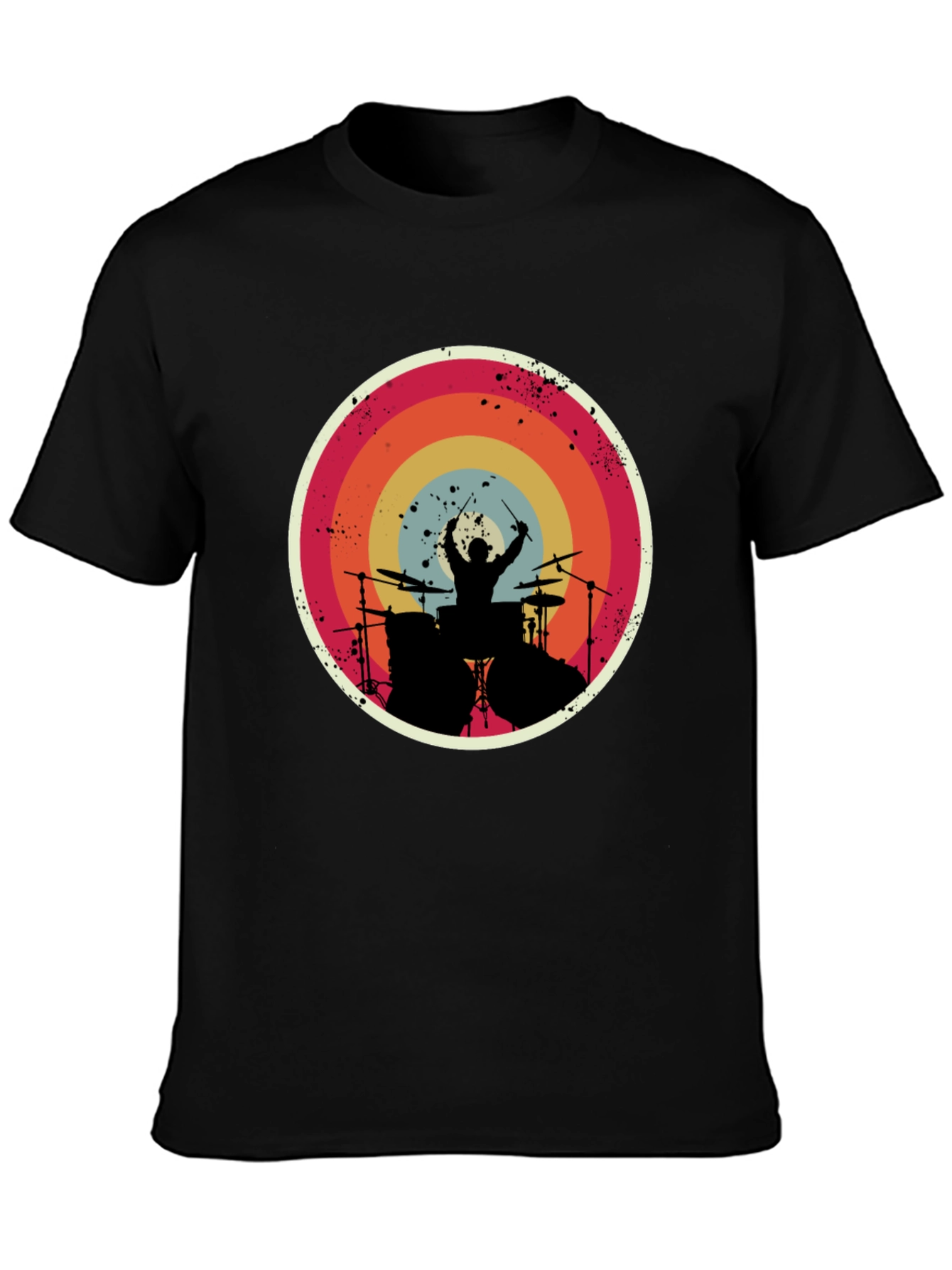 Drummer Silhouette Graphic Tee - Retro Style