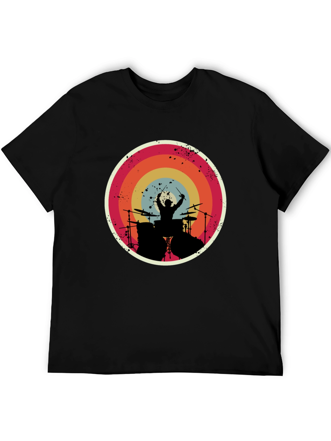 Drummer Silhouette Graphic Tee - Retro Style
