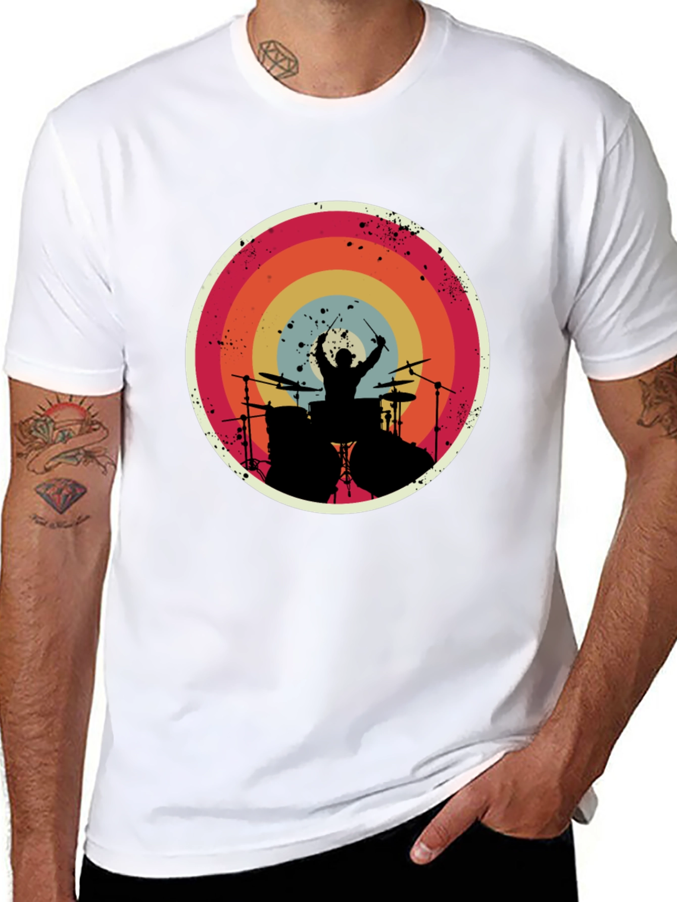 Drummer Silhouette Graphic Tee - Retro Style