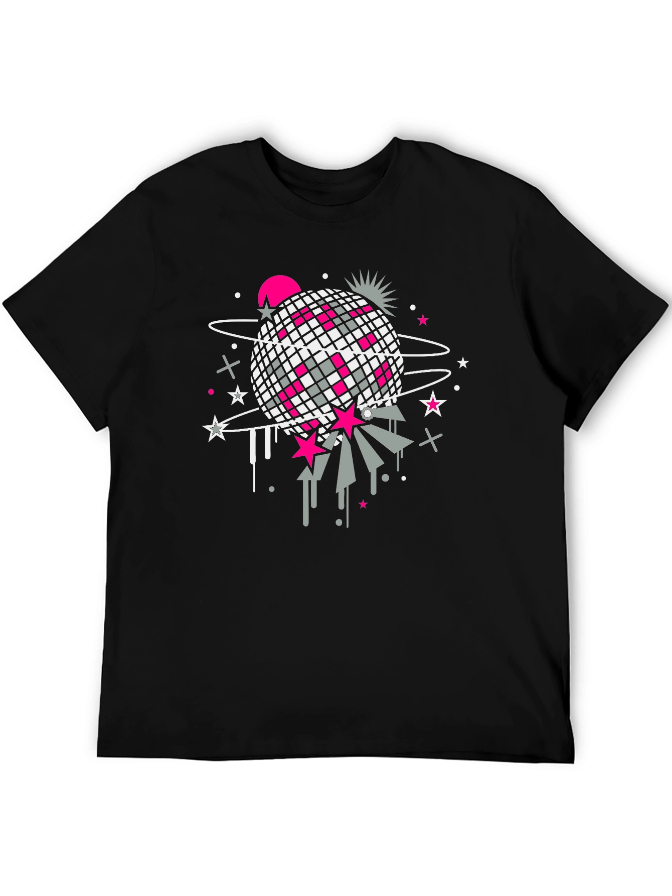 Retro Disco Ball Graphic T-Shirt - Black