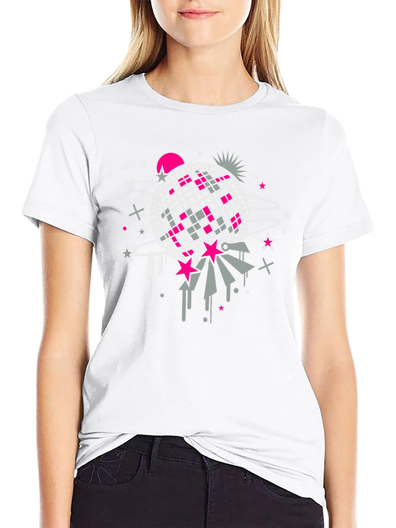 Retro Disco Ball Graphic T-Shirt - Black