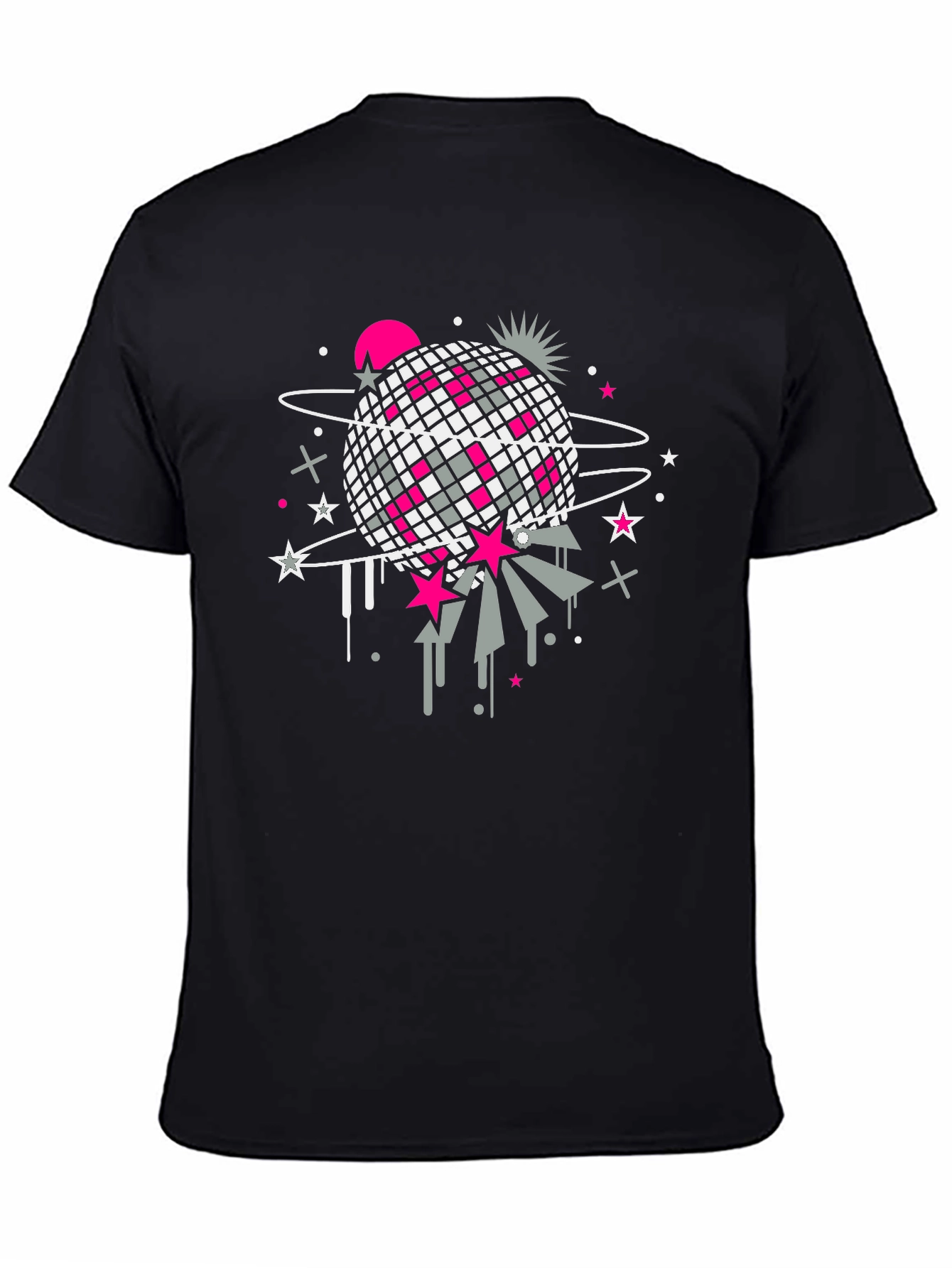 Retro Disco Ball Graphic T-Shirt - Black