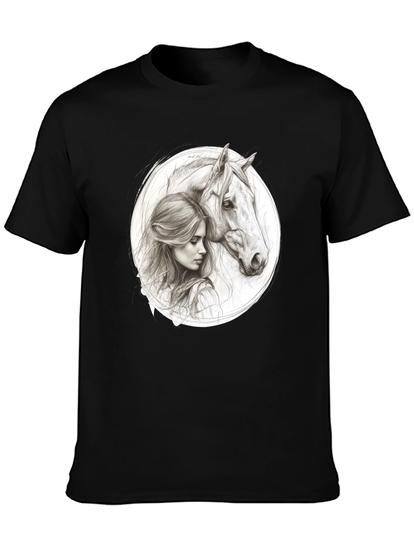 Woman and Horse Graphic Tee - Black