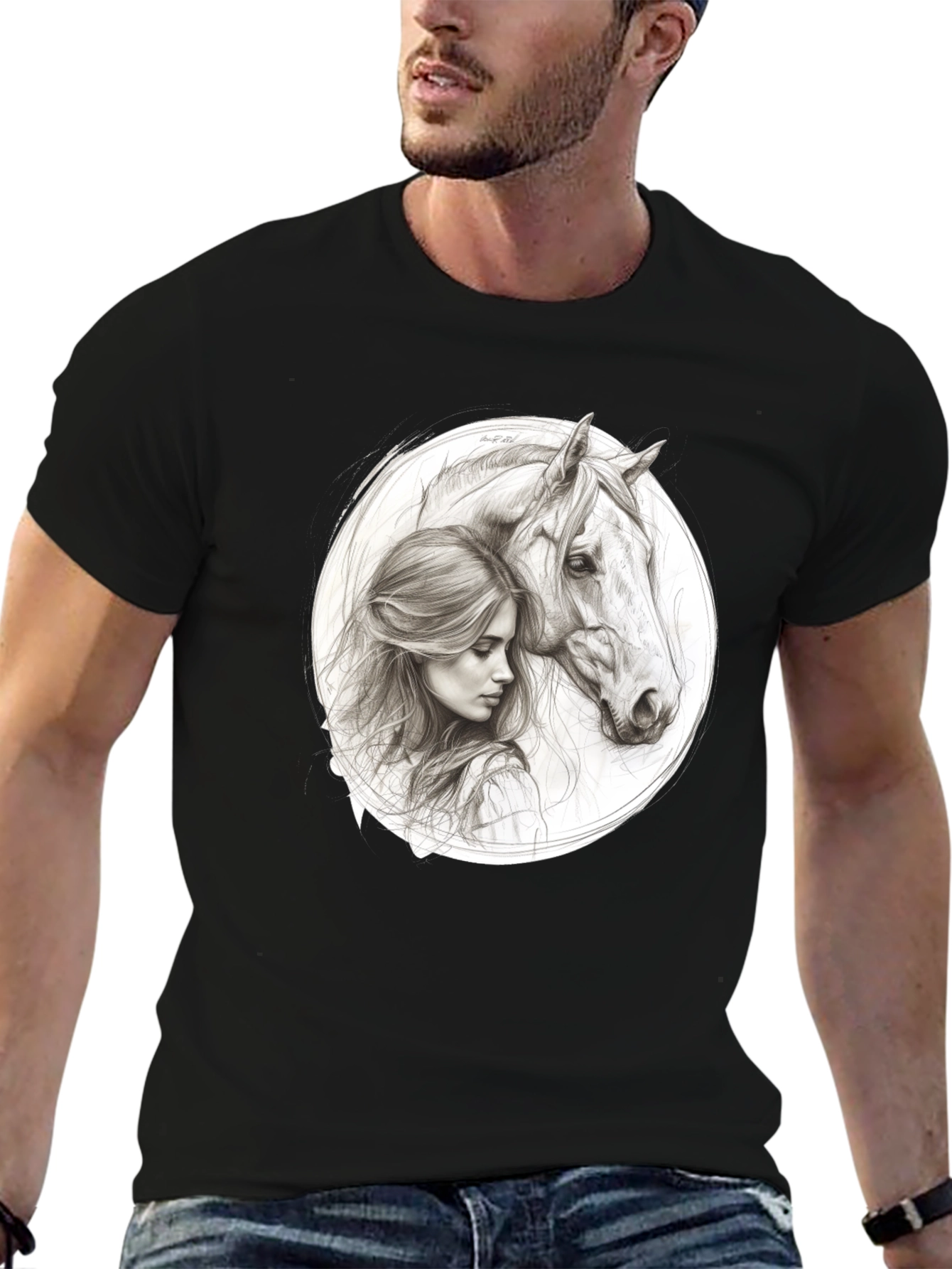 Woman and Horse Graphic Tee - Black