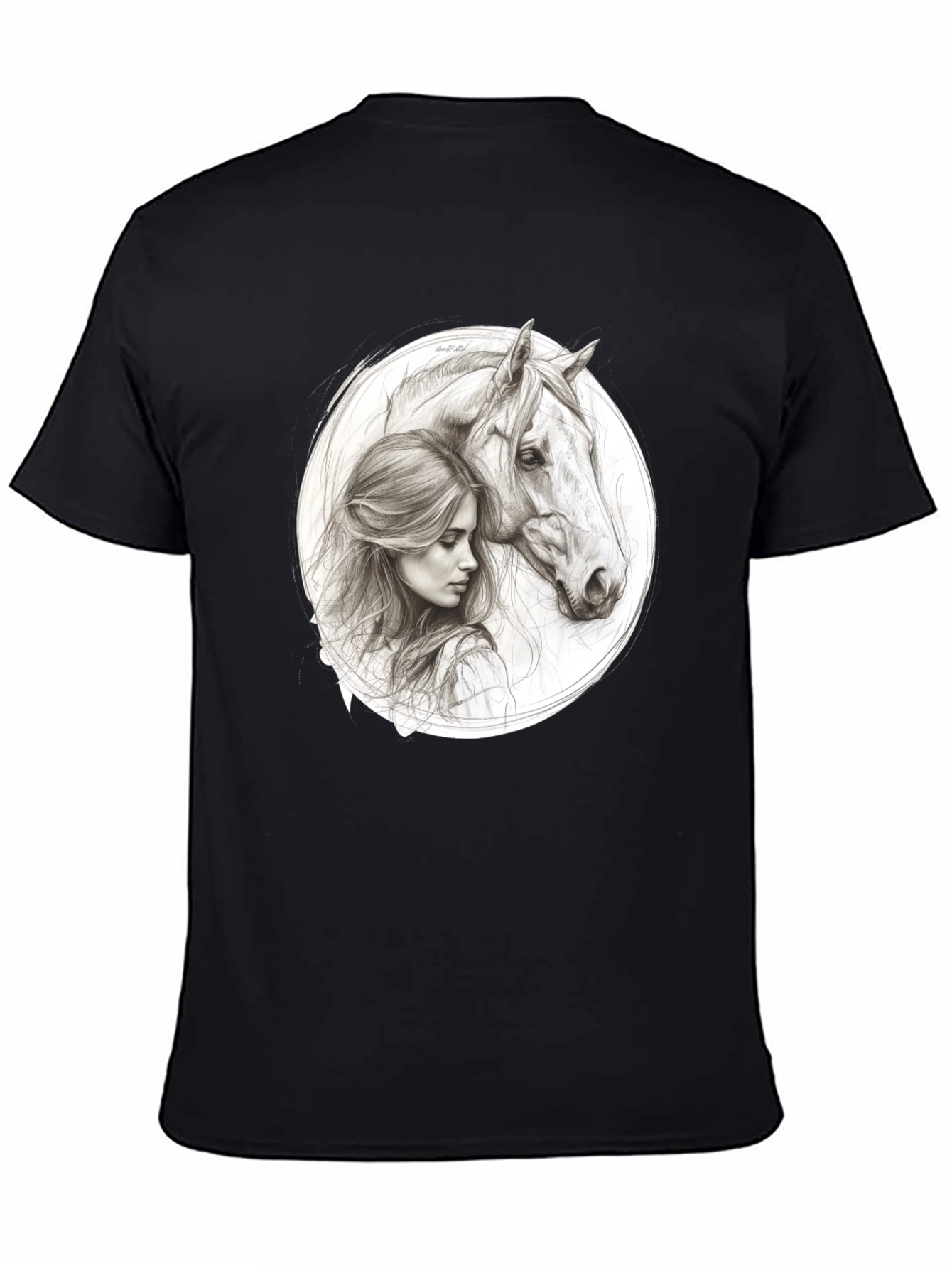 Woman and Horse Graphic Tee - Black