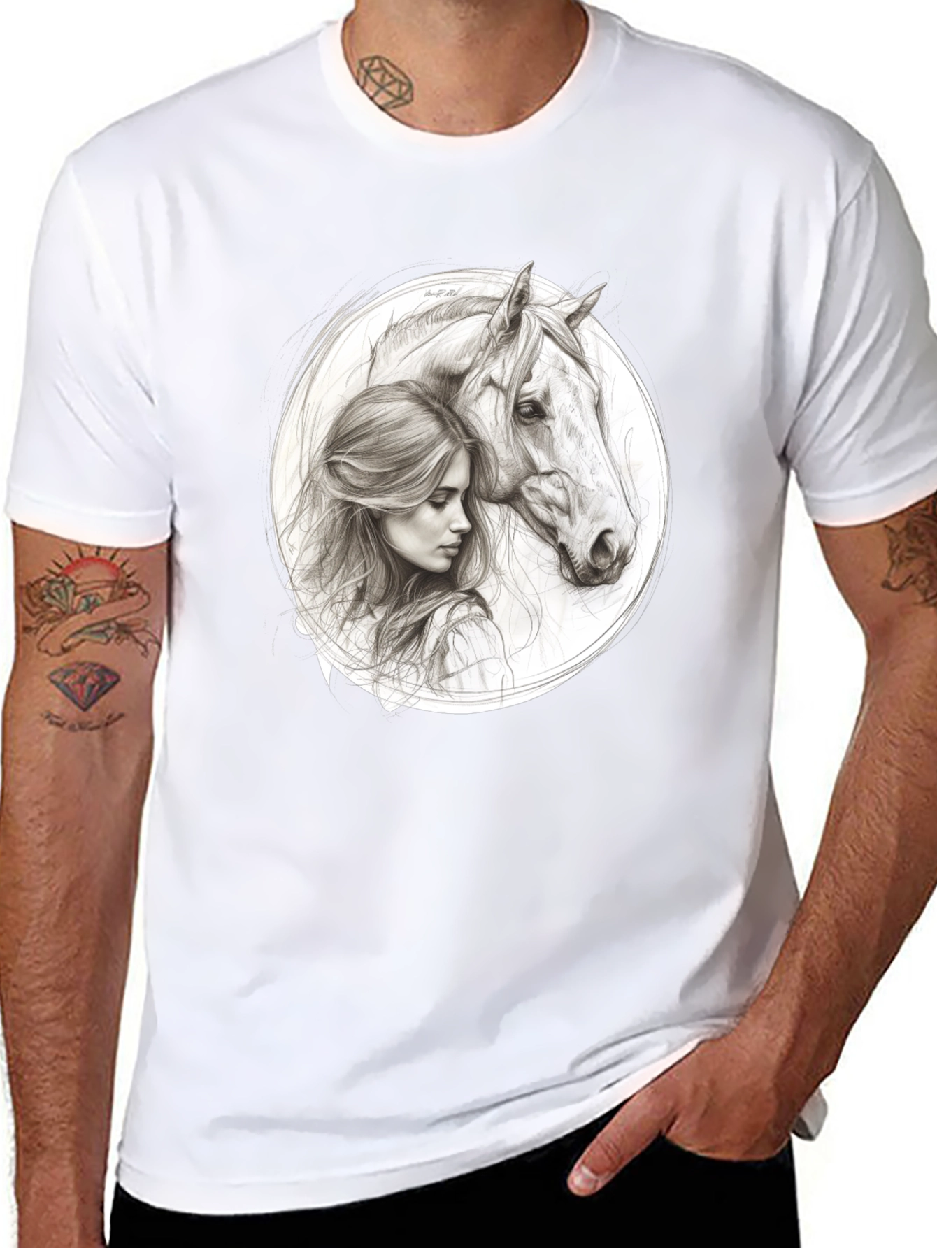 Woman and Horse Graphic Tee - Black