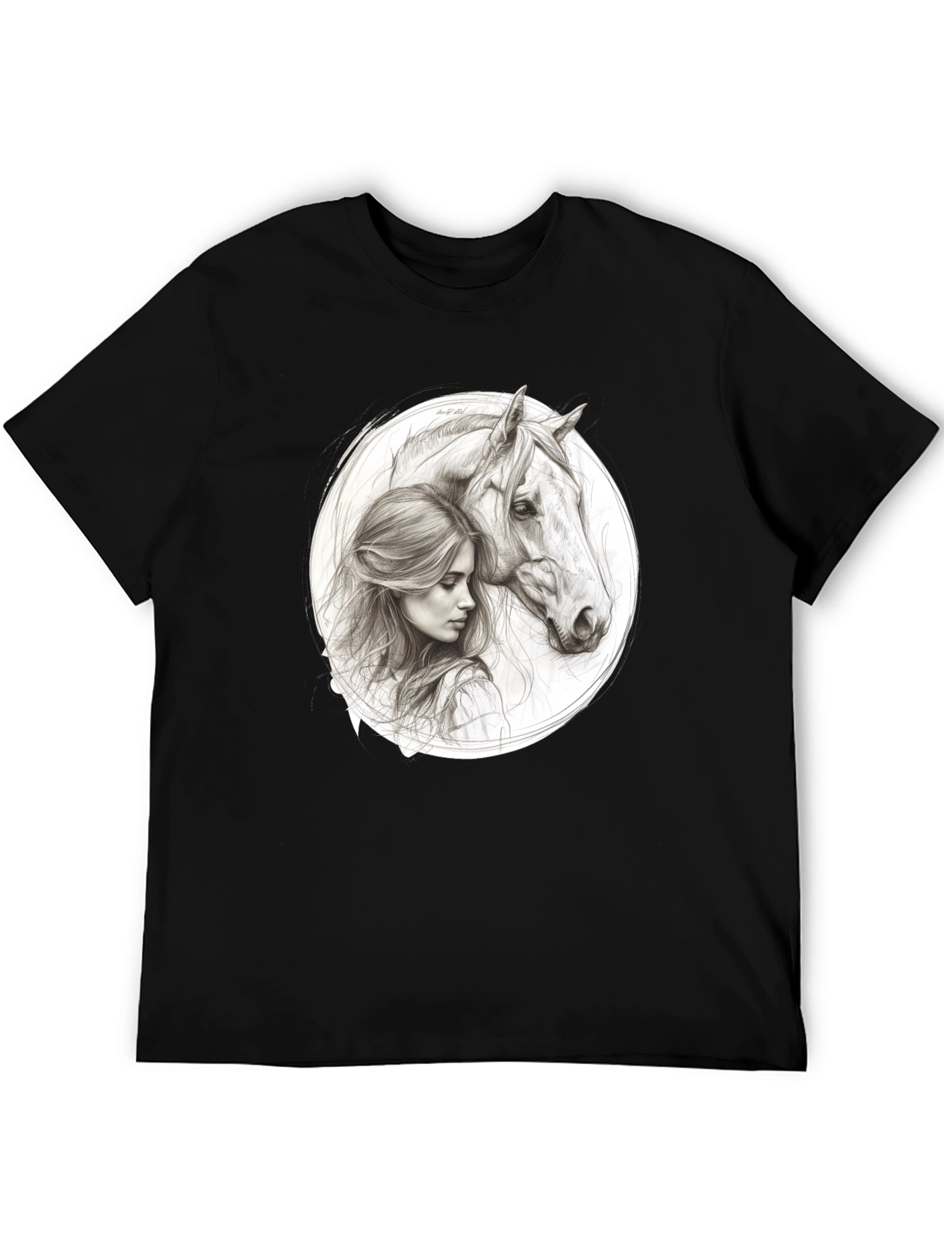 Woman and Horse Graphic Tee - Black
