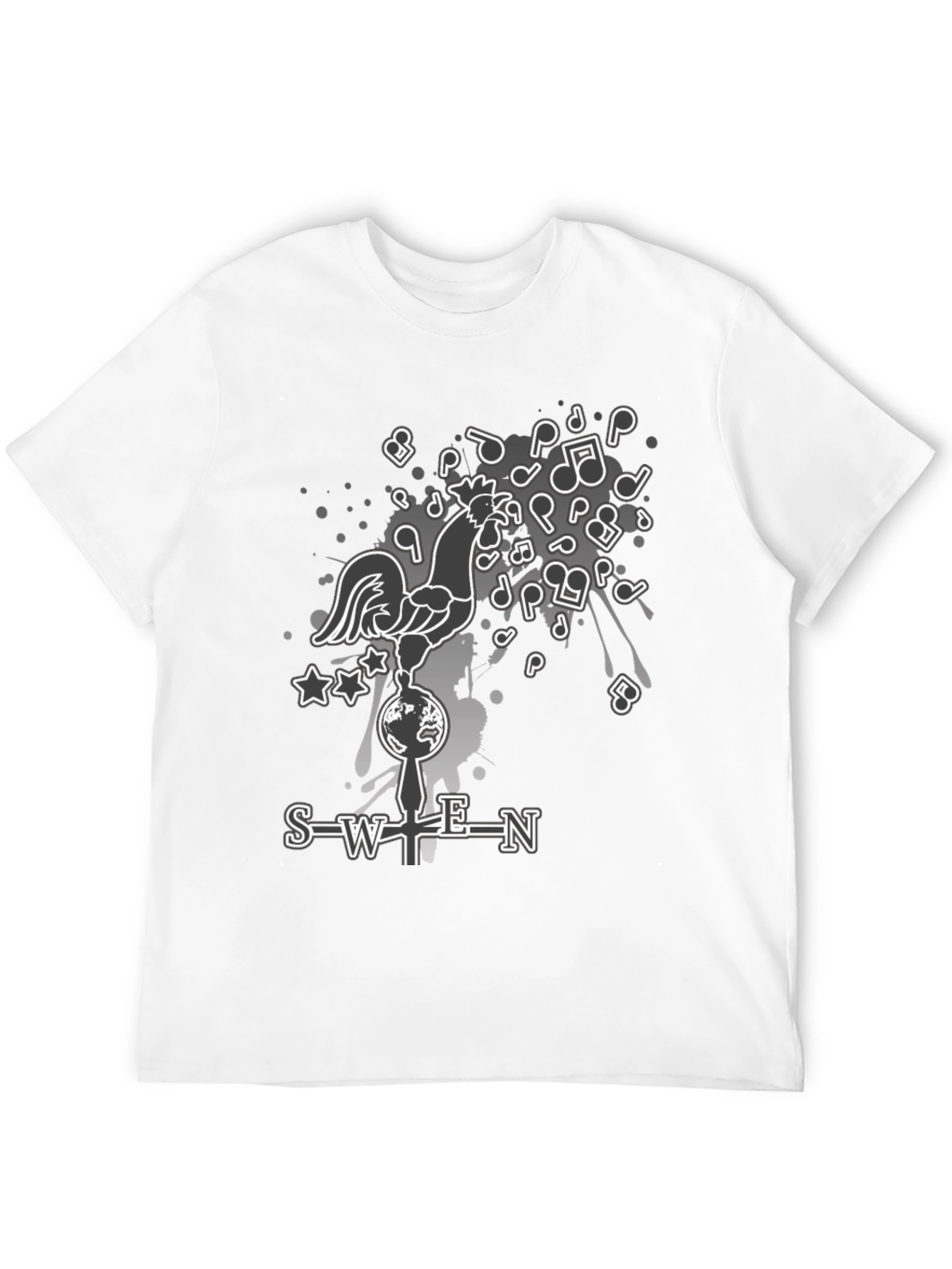 SWEN Graphic Print T-Shirt - Rooster Music Notes Design