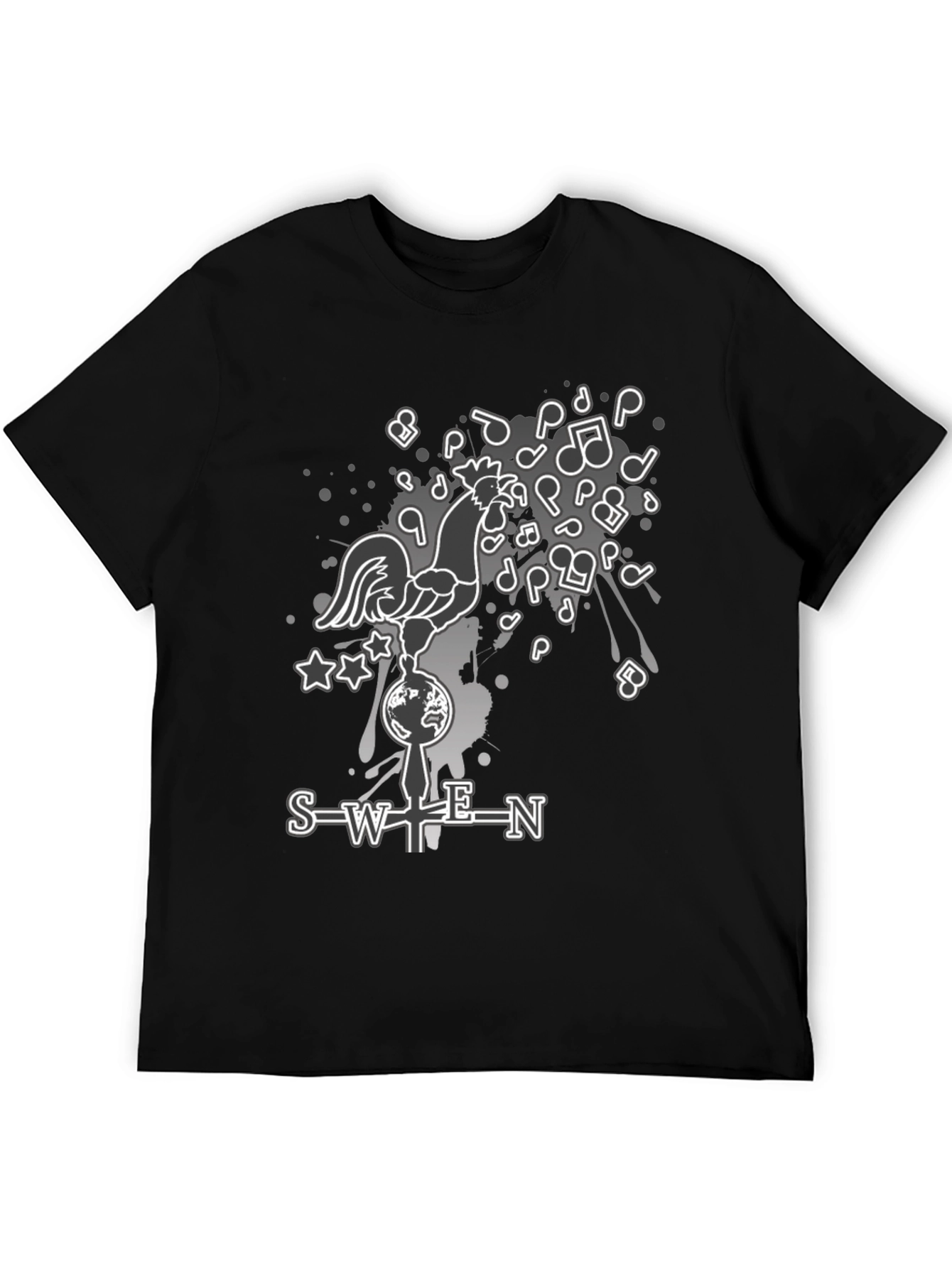 SWEN Graphic Print T-Shirt - Rooster Music Notes Design