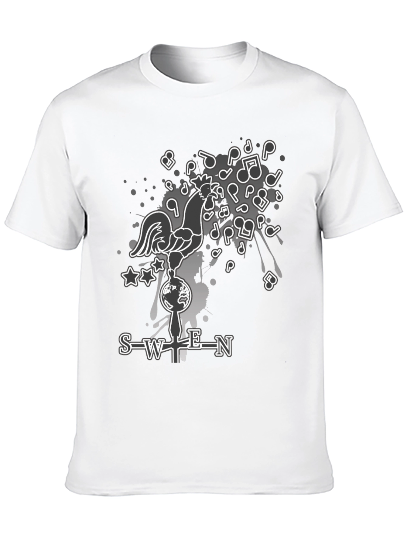 SWEN Graphic Print T-Shirt - Rooster Music Notes Design