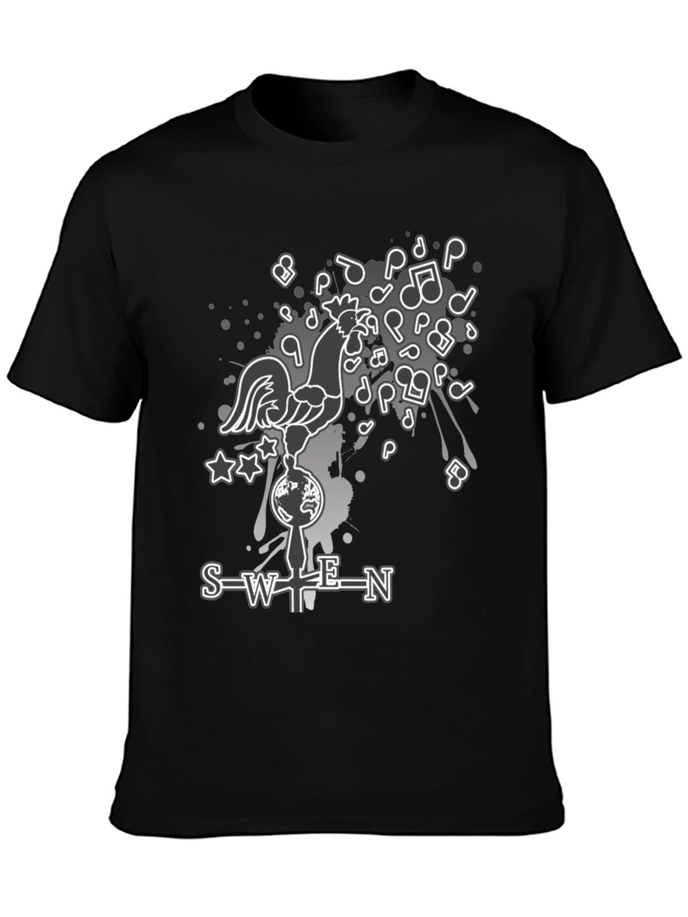 SWEN Graphic Print T-Shirt - Rooster Music Notes Design
