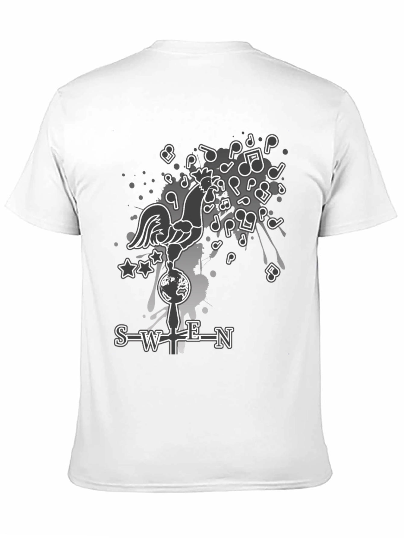 SWEN Graphic Print T-Shirt - Rooster Music Notes Design