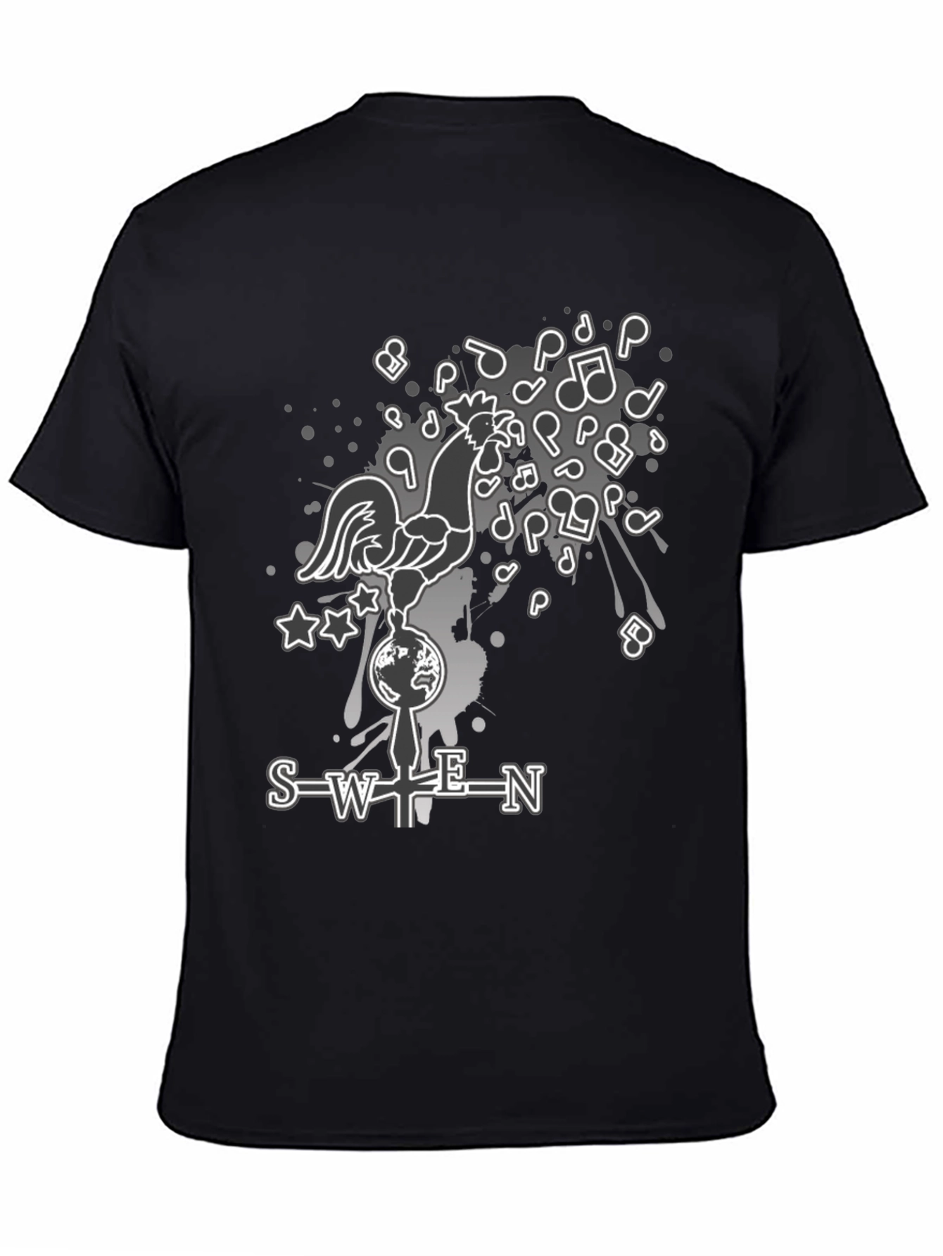 SWEN Graphic Print T-Shirt - Rooster Music Notes Design
