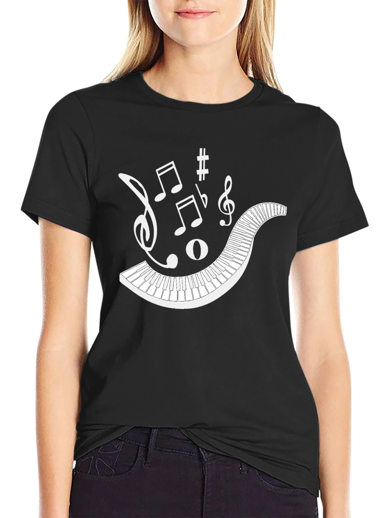 Musical Keyboard Notes Black T-Shirt