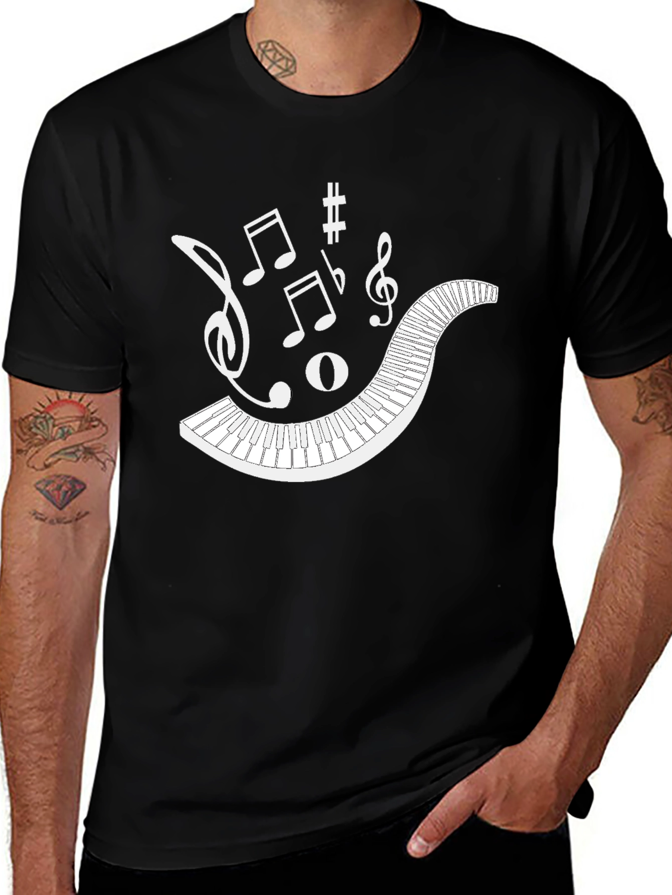 Musical Keyboard Notes Black T-Shirt