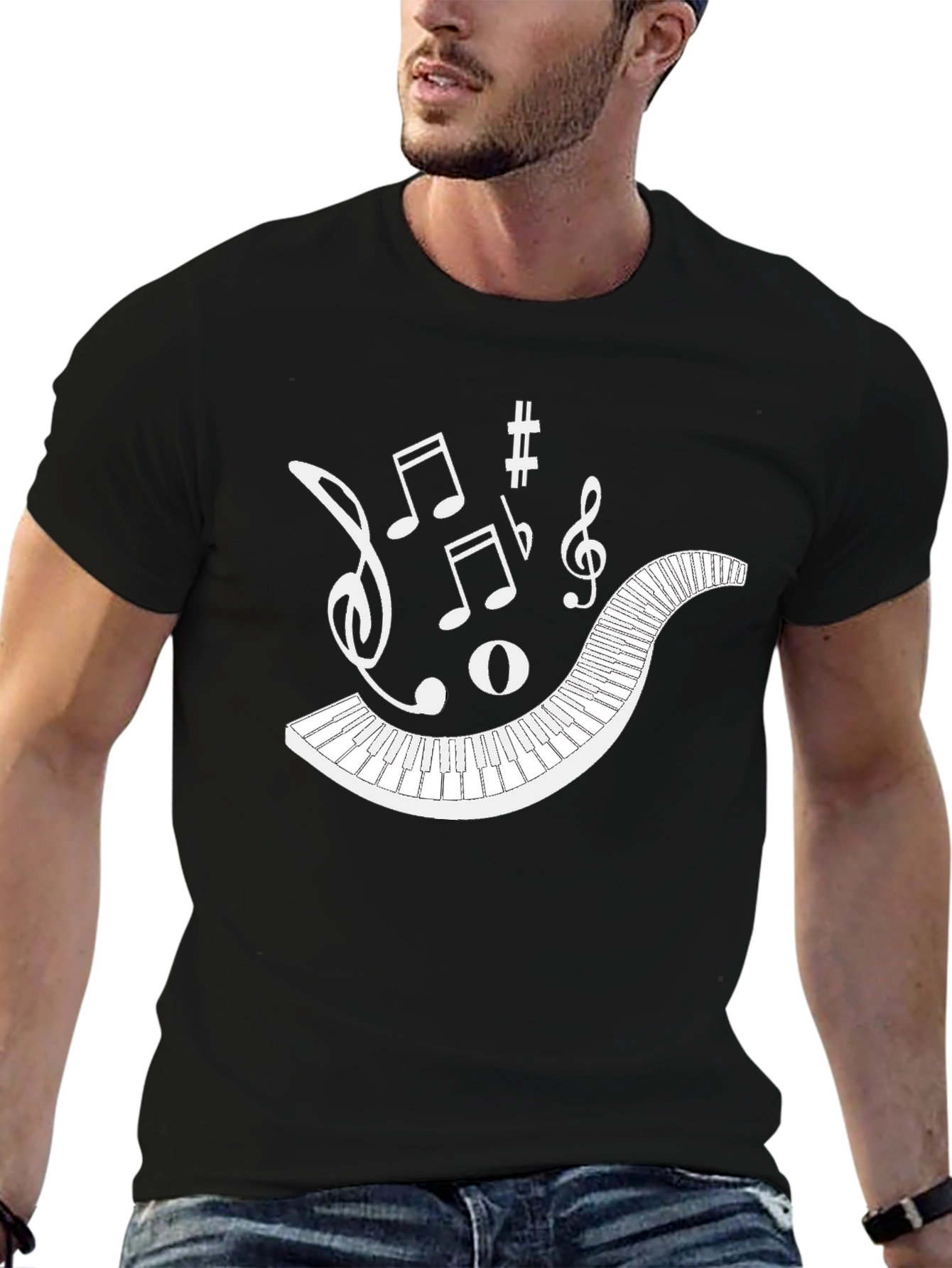 Musical Keyboard Notes Black T-Shirt