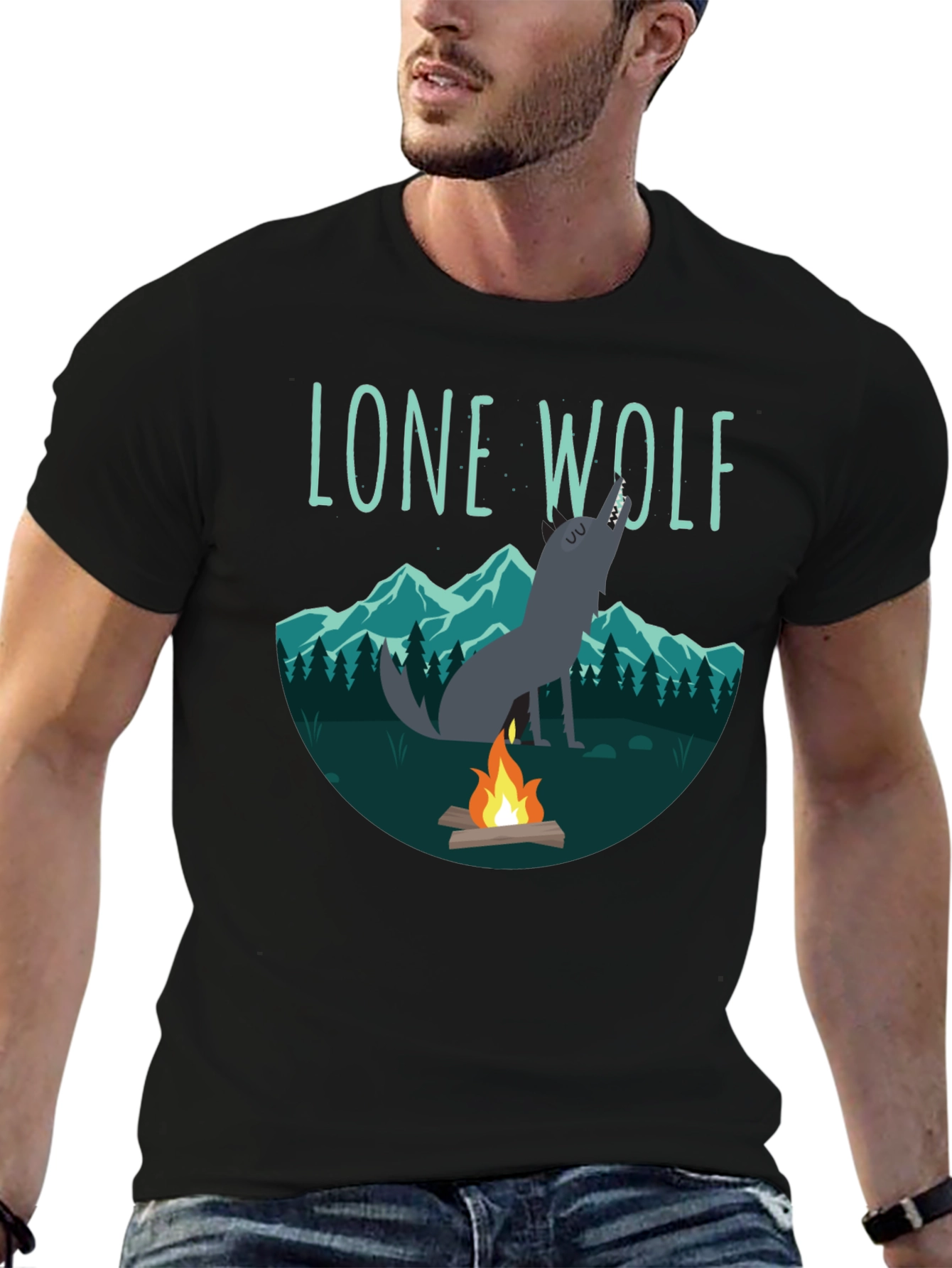 Lone Wolf Campfire Graphic Tee - Black