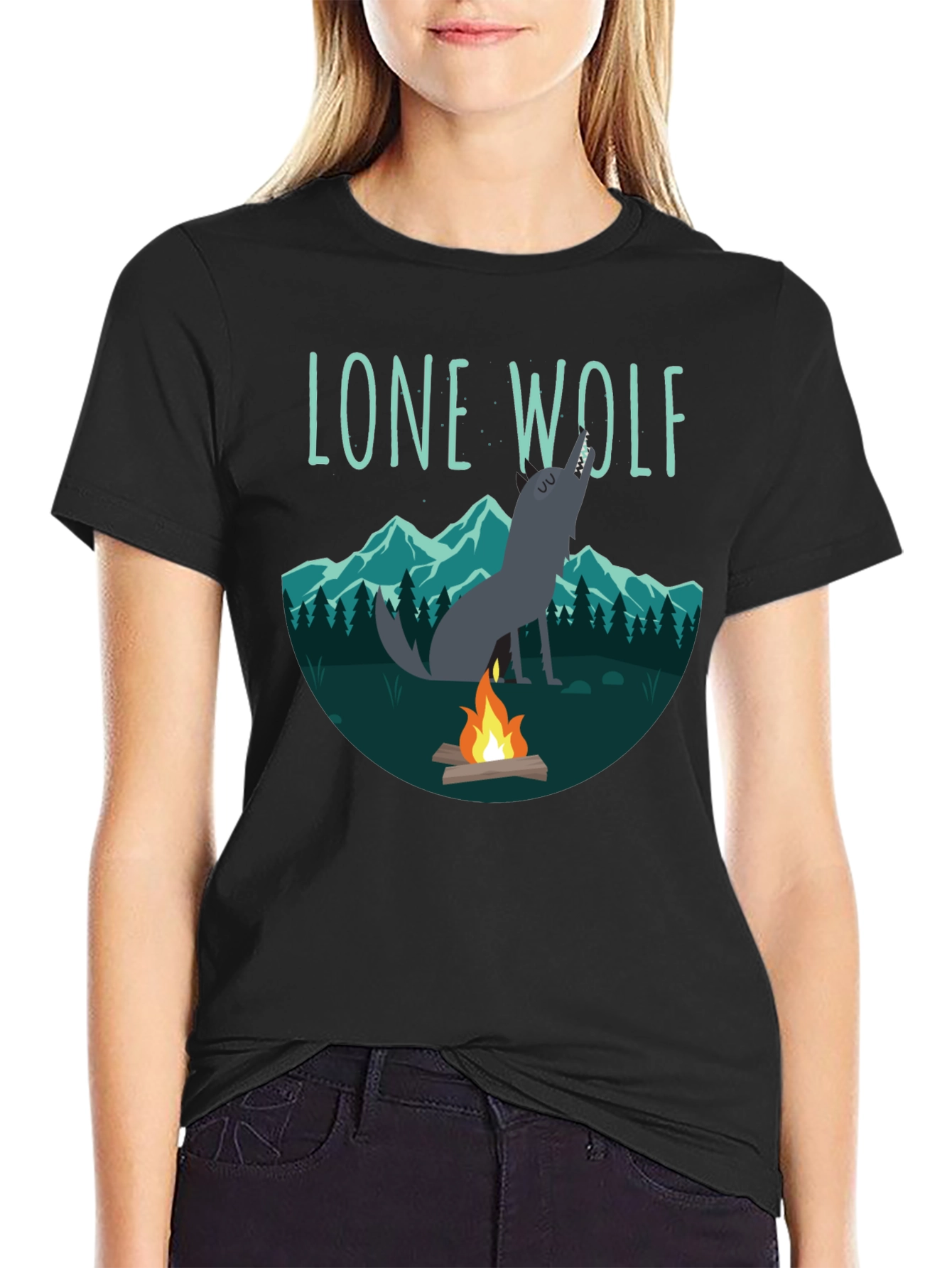 Lone Wolf Campfire Graphic Tee - Black