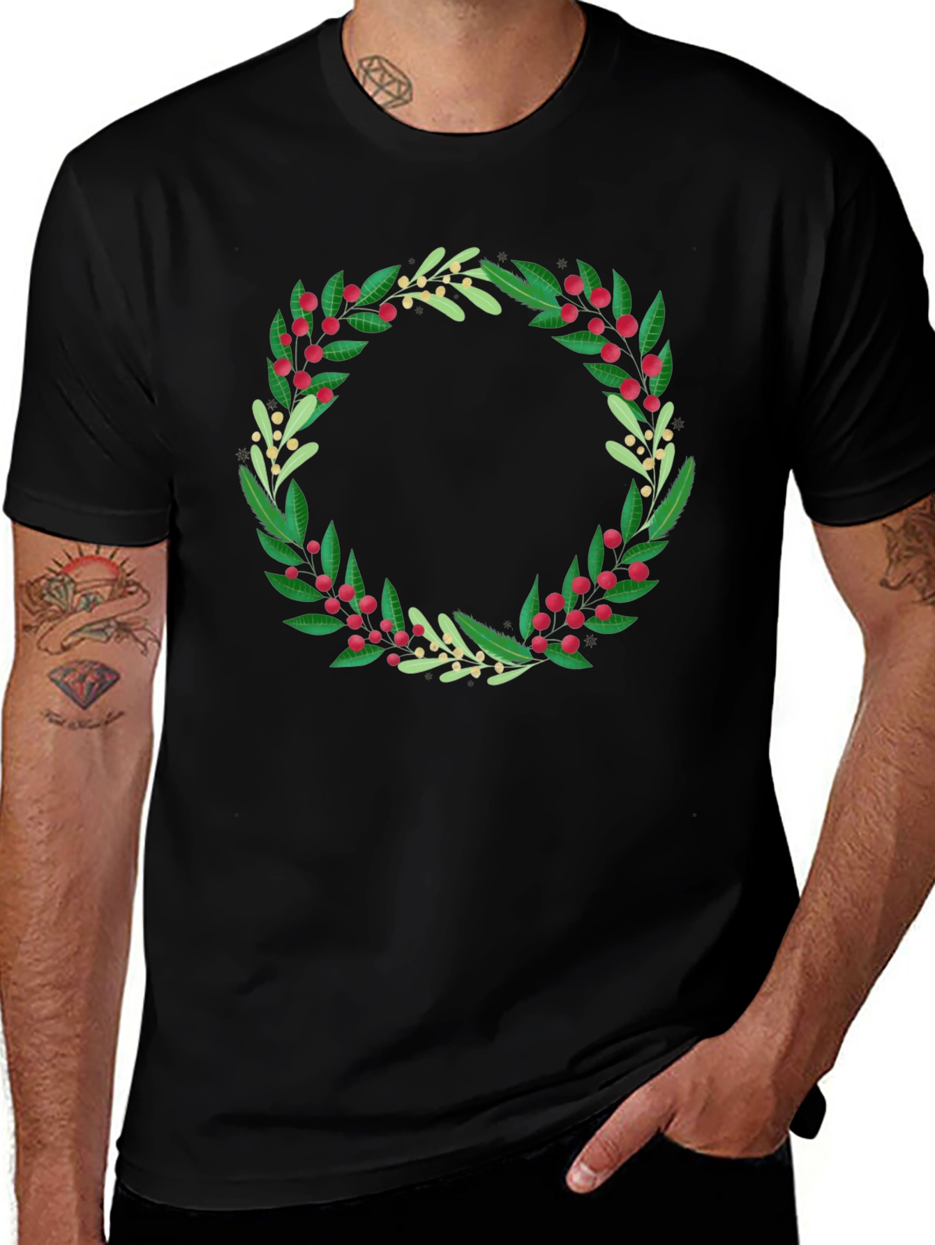 Festive Foliage Wreath Graphic Tee - Unisex