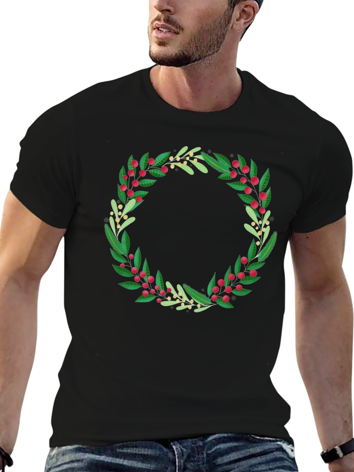 Festive Foliage Wreath Graphic Tee - Unisex