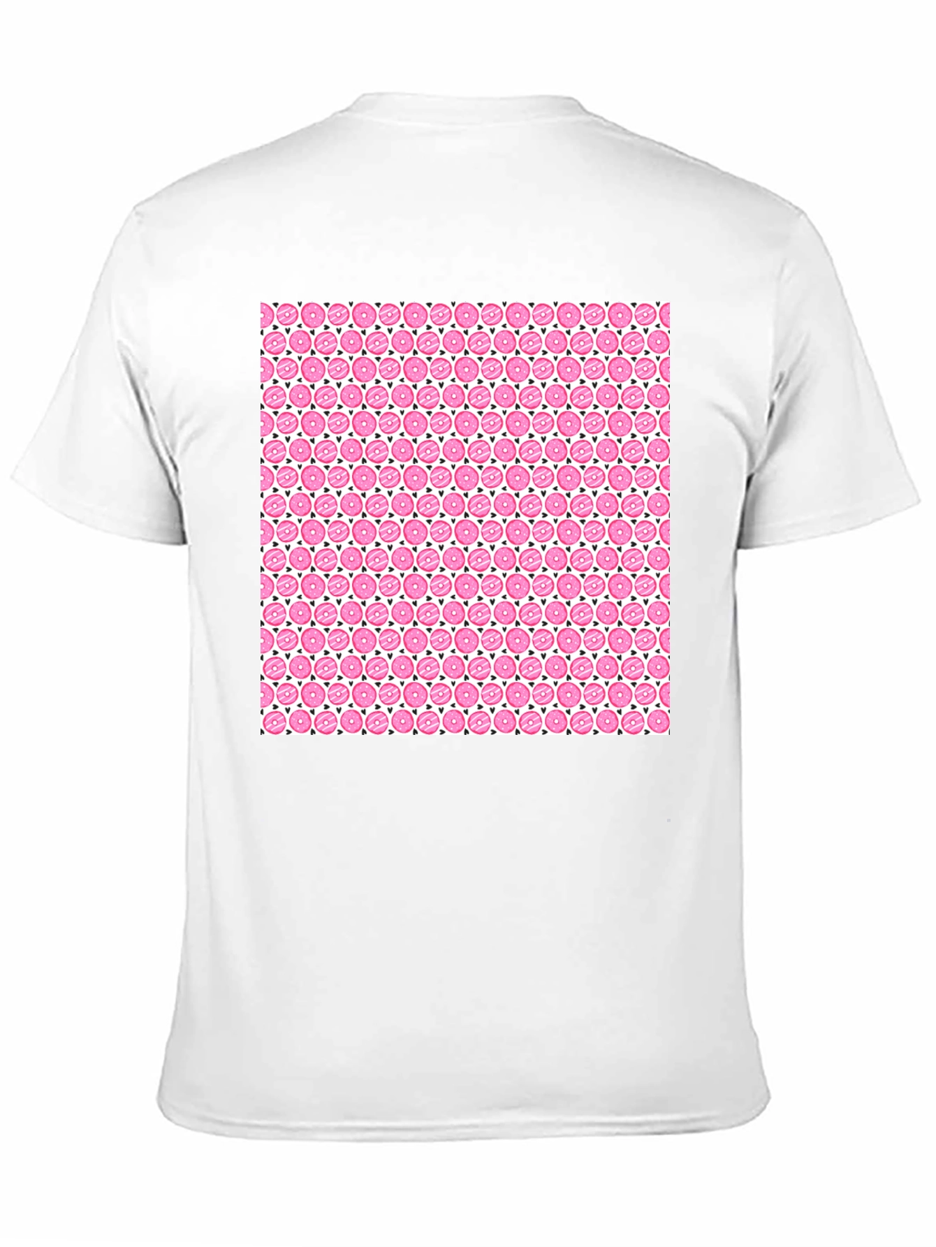 Pink Donut Pattern Black T-Shirt