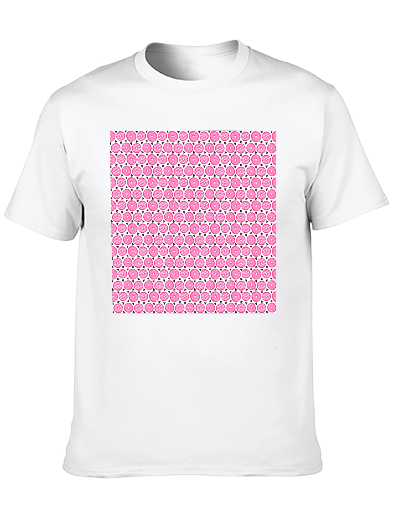 Pink Donut Pattern Black T-Shirt